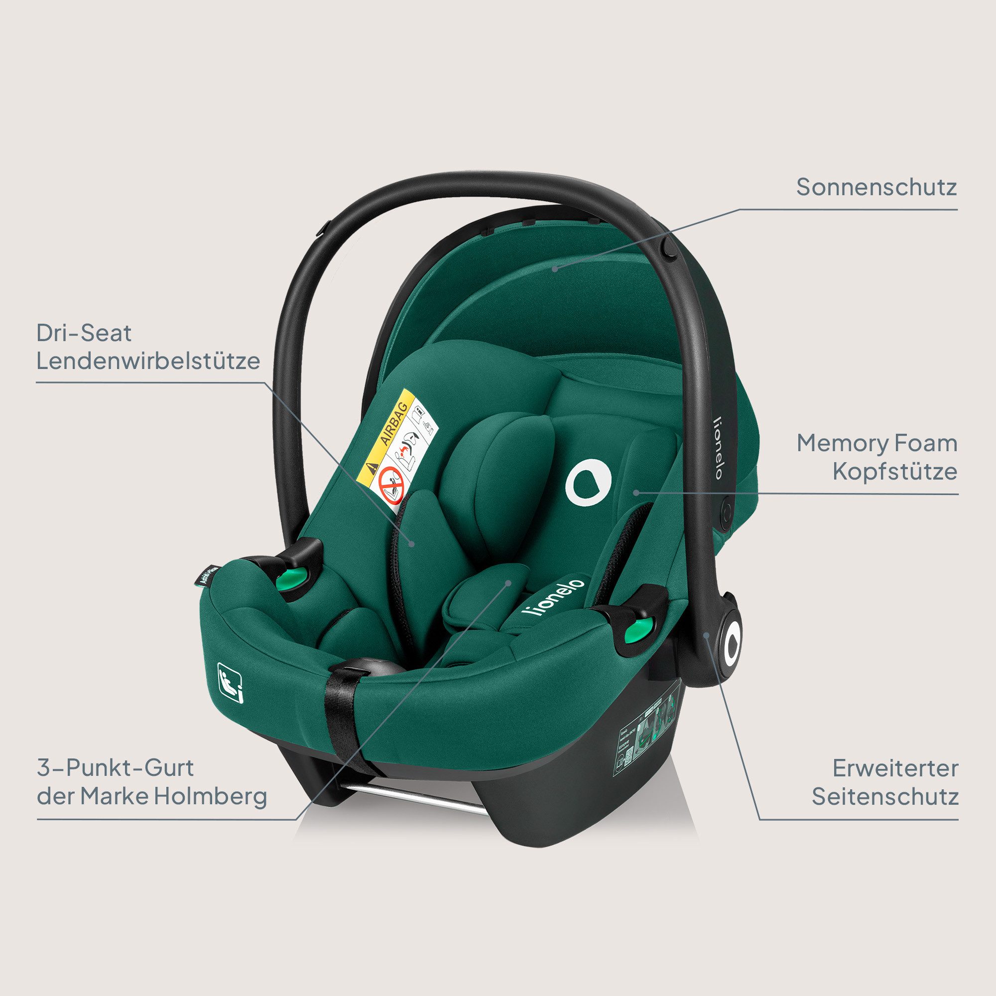 lionelo Babyschale ASTRID I-SIZE, ab: ab Geburt, bis: bis 87 cm, ab: 40,00 cm, bis: 87,00 cm, (Set), Sehr stabiler Träger, Höhenverstellung, Modernes Design