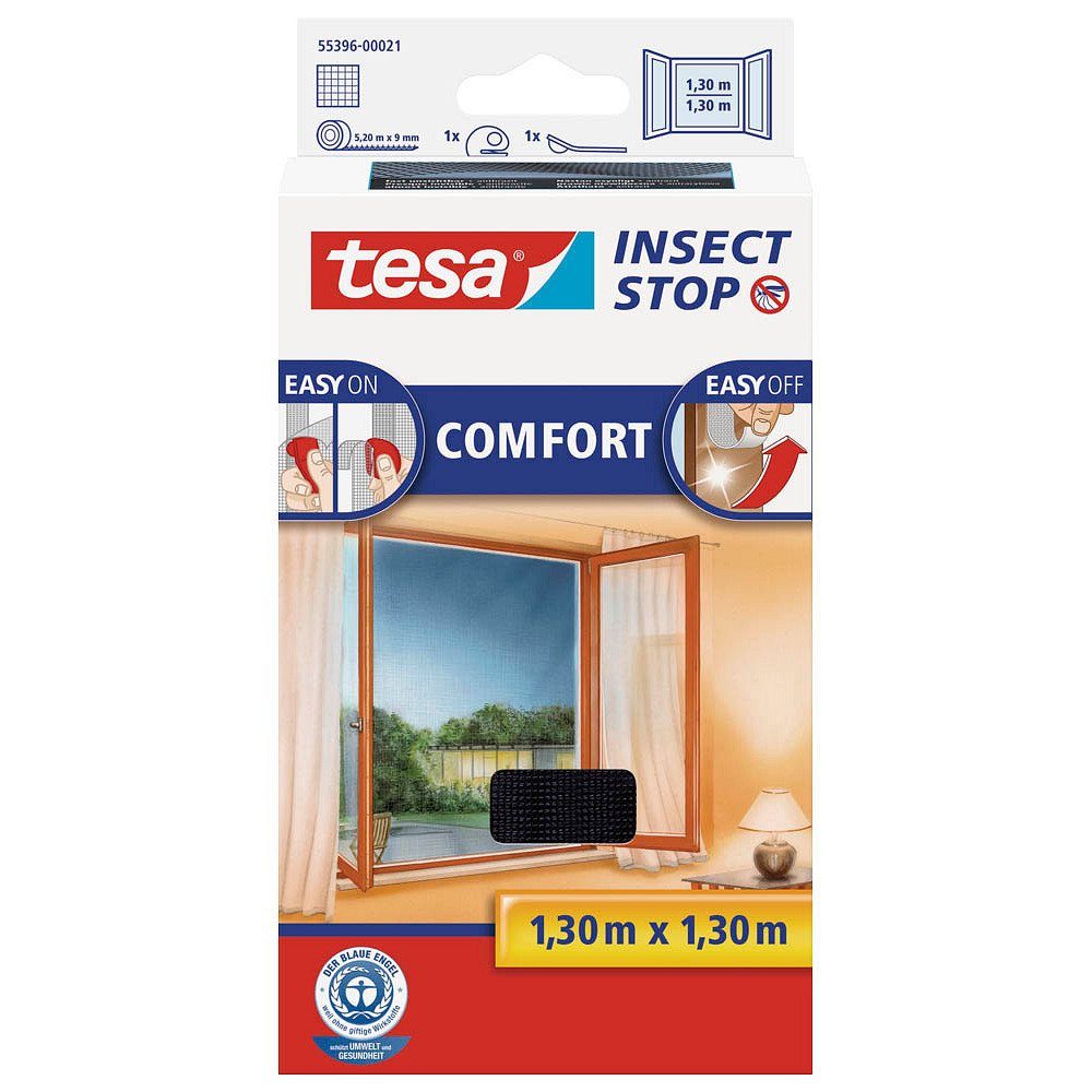 tesa Insektenschutz-Fensterrahmen 1 Fliegengitter COMFORT Fenster anthrazit 1,30m x 1,30m, (1-St)