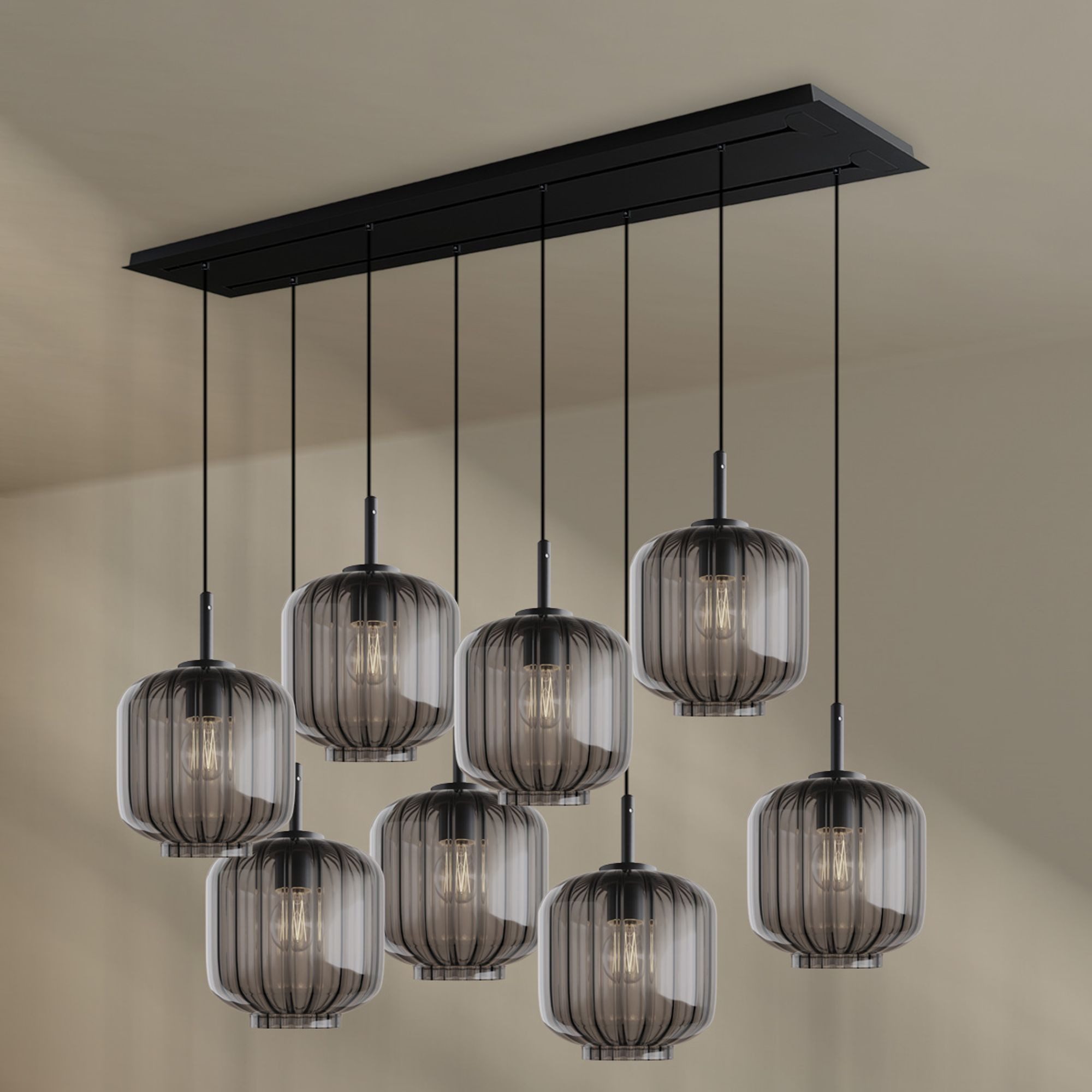 Pendelleuchte Velo Esstischleuchte 8-flg 160cm 2-reihig Ø 20cm Rauch