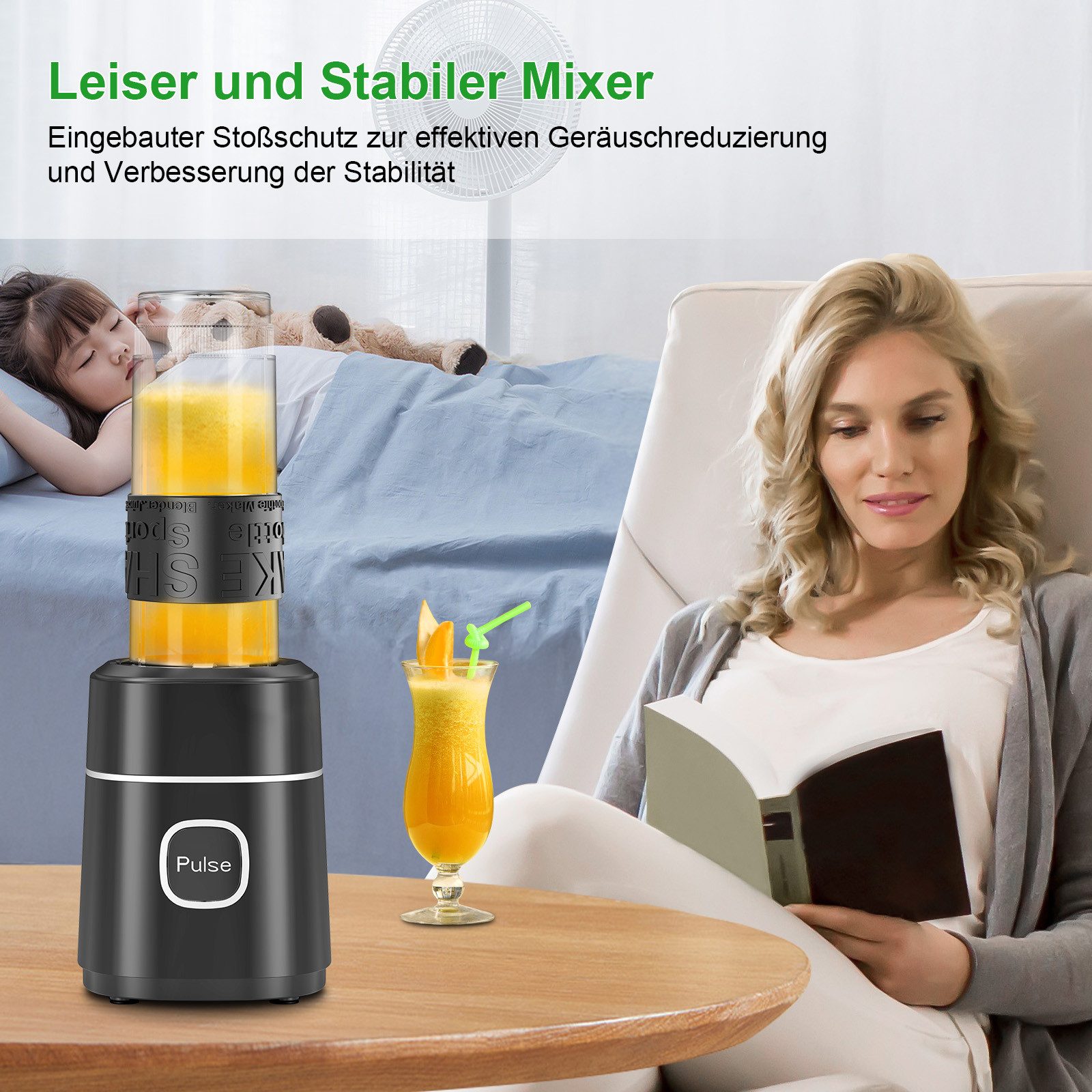 Fofile Standmixer Smoothie Maker 500W Mini Mixer mit 2x570ml Tritan BPA Freier Flasche, 500 W, Tragbarer Edelstahl Blender, 4 Blatt, leicht zu reinigen, 22.000 U/min