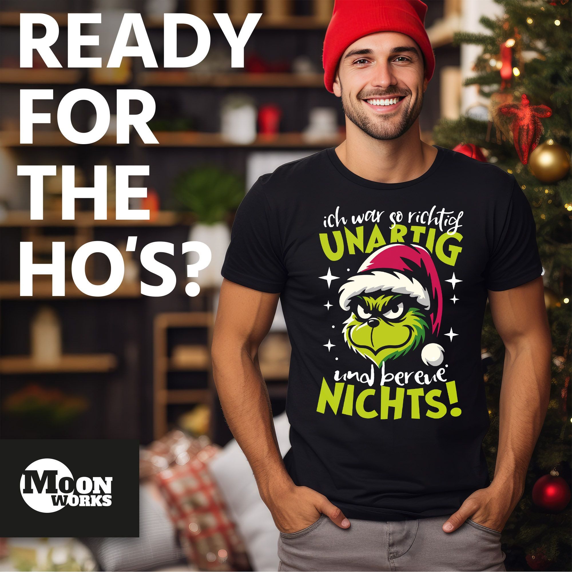 MoonWorks Print-Shirt Herren T-Shirt Weihnachten Grinch Spruch lustig Ich war unartig XMAS mit Print