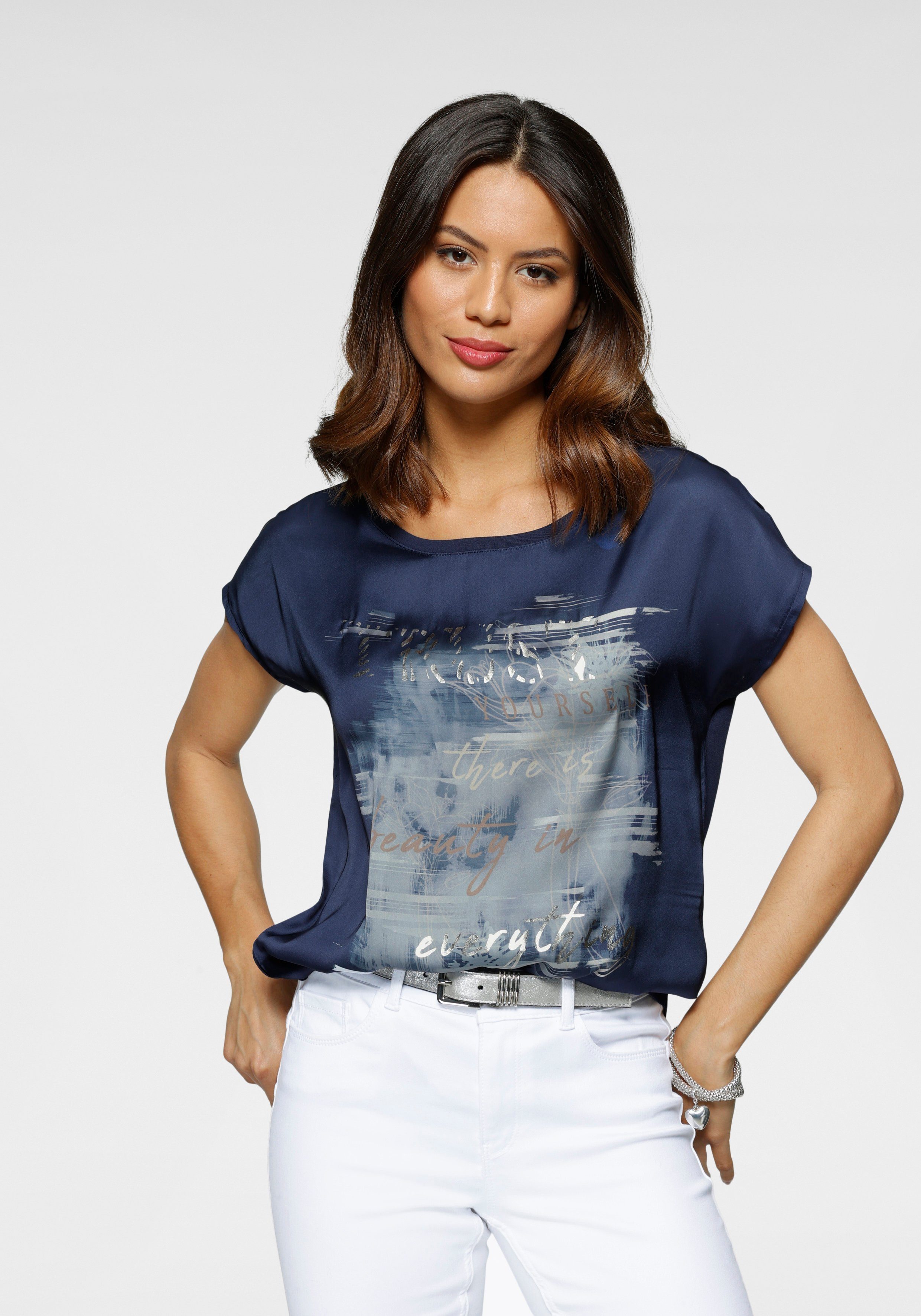 mit Aufdruck Satin dezentem Laura Shirtbluse Scott aus marine-grau