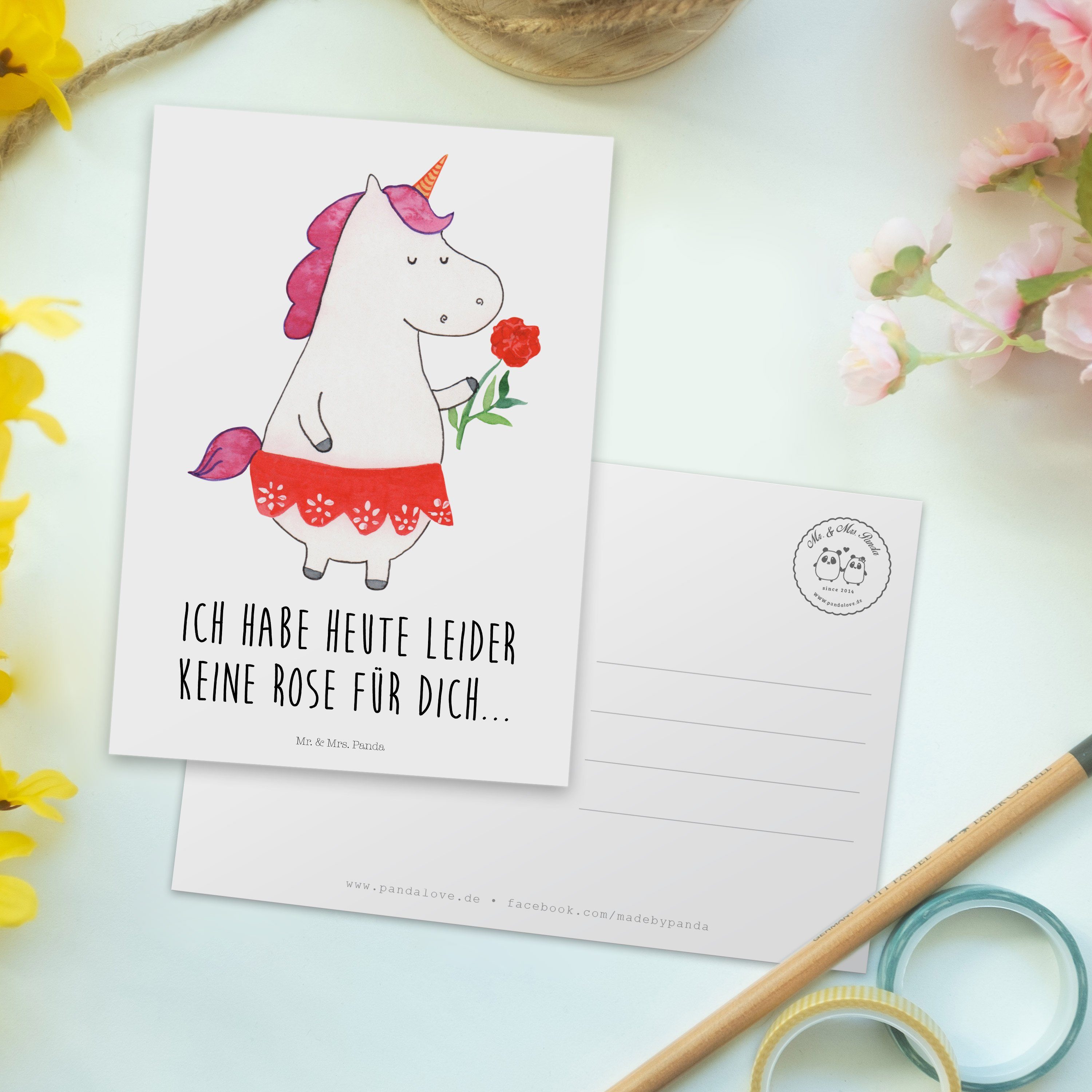 Mr. & Mrs. Panda Postkarte Einhorn - Ansichtskarte, Geschenk, Einhörner, Weiß - Dame Einladung