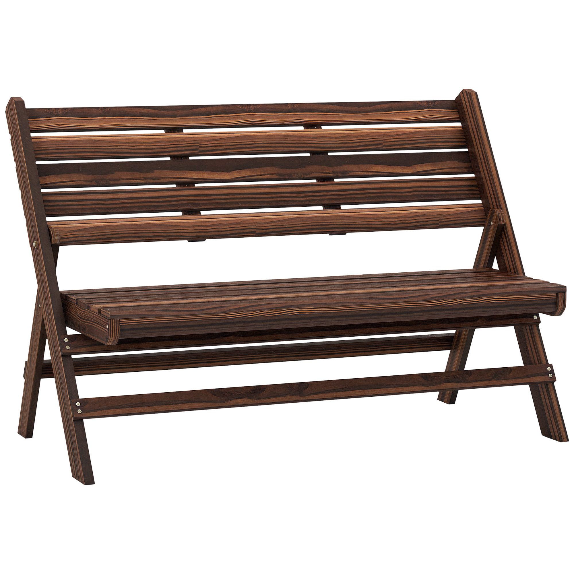 Outsunny Bank Holzbank mit Rückenlehne, Parkbank, bis 250 kg belastbar (2-Sitzer Sitzbank, 1-St., Gartenbank), für Garten, Balkon, Verkohlt, 122 x 63 x 83 cm