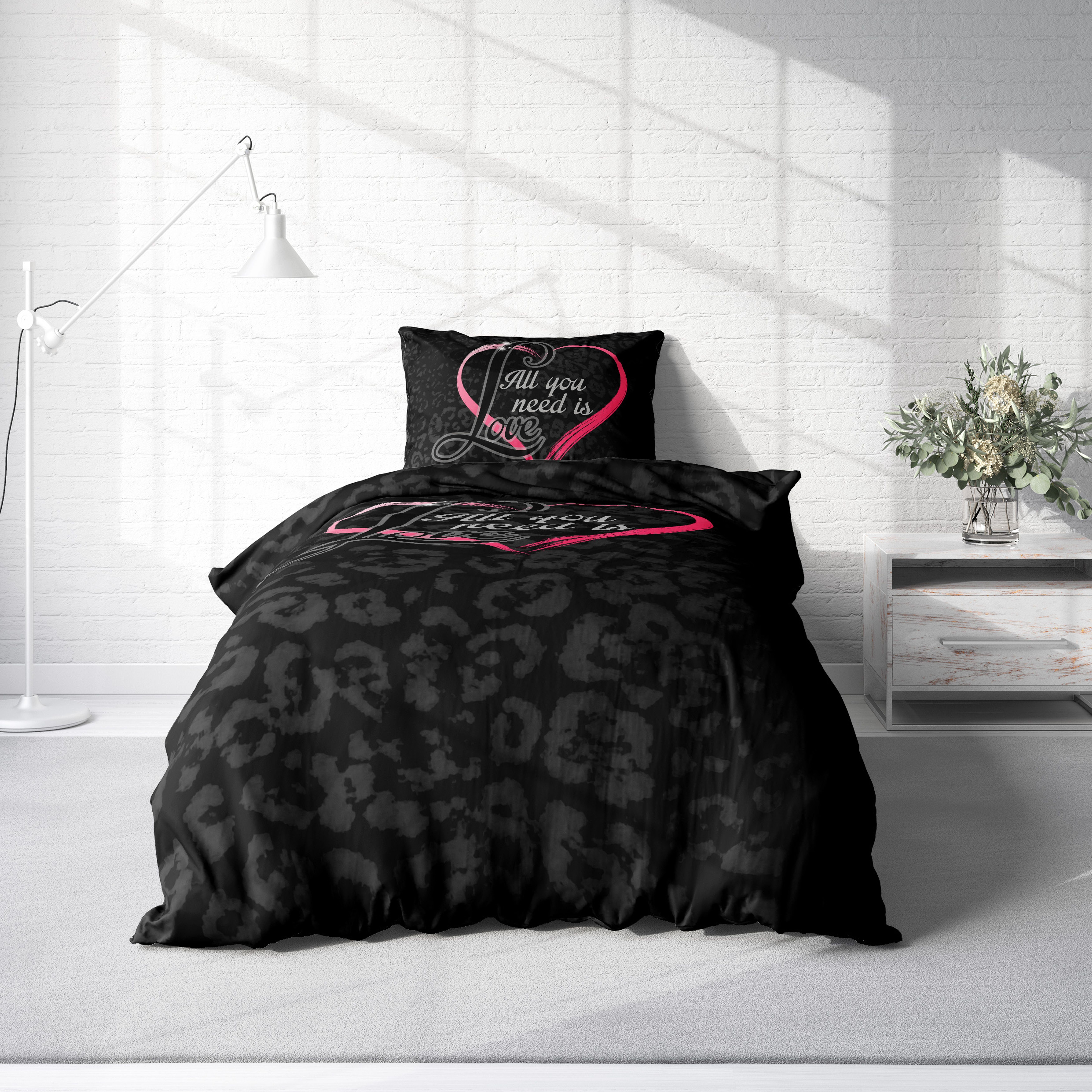 One Home Bettwäsche Schriftzug, Mikrofaser, 2 teilig, Leopardenfell Love He günstig online kaufen