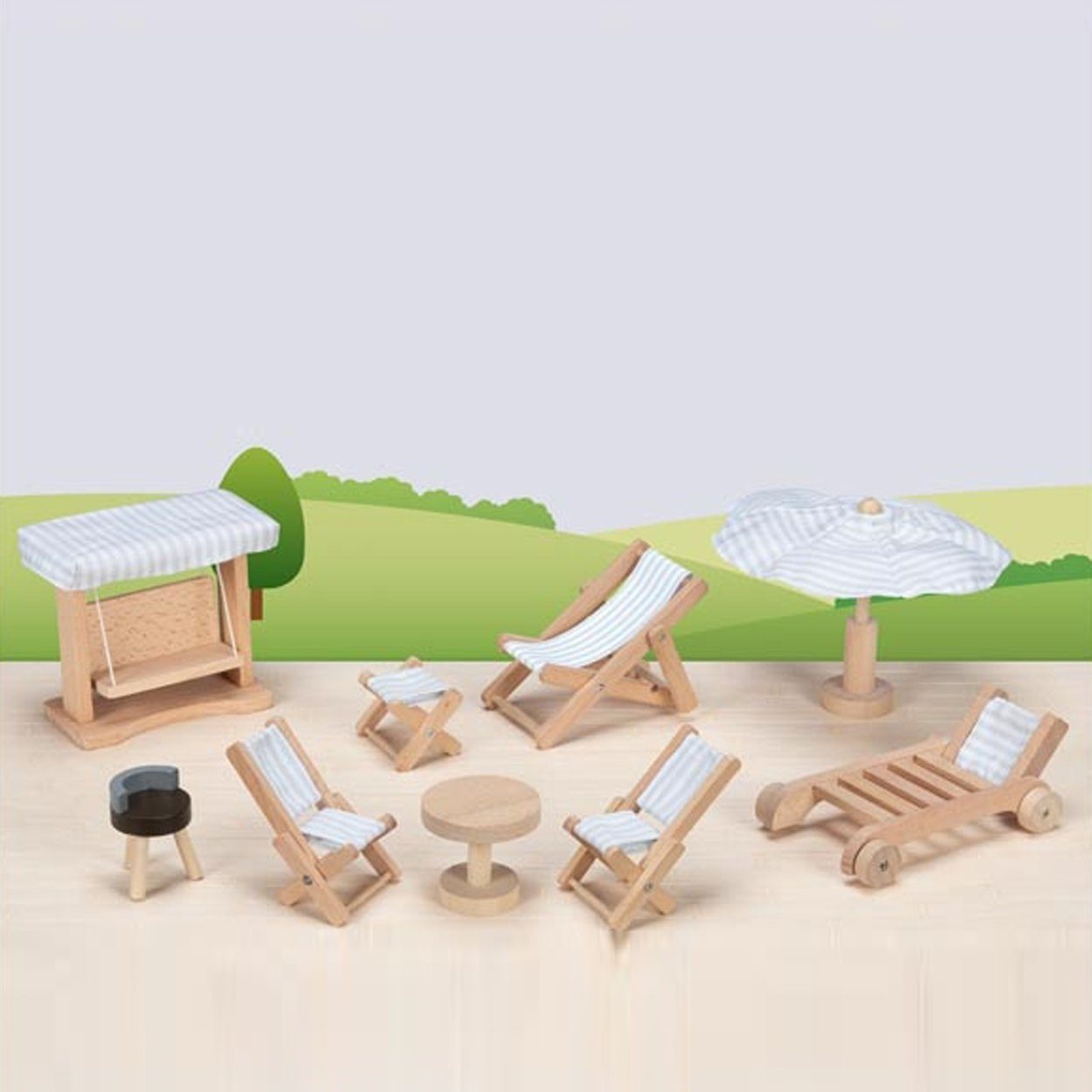 goki Puppenhausmöbel Puppengartenmöbel Weiß (packung, 9tlg., 9-teiligen Set günstig online kaufen