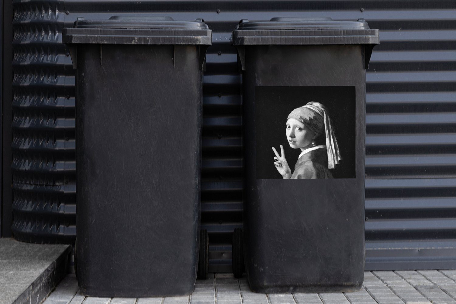 MuchoWow Wandsticker Das Mädchen mit Container, - Sticker, - Mülltonne, Abfalbehälter Perlenohrring Schwarz Johannes und St), Vermeer dem (1 Mülleimer-aufkleber