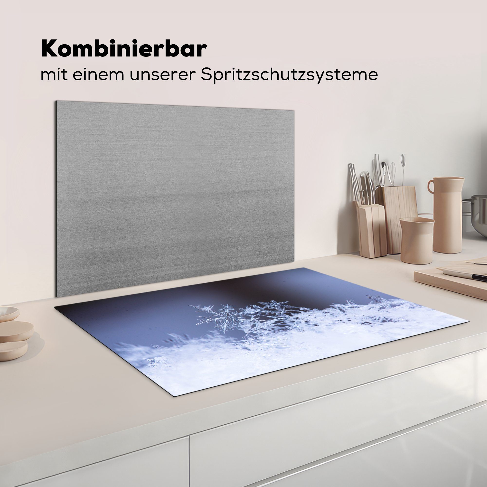 cm, tlg), einer küche, Schneeflocke, Schutz Vinyl, 81x52 MuchoWow Ceranfeldabdeckung Herdblende-/Abdeckplatte gefrorenen Nahaufnahme die für Induktionskochfeld (1