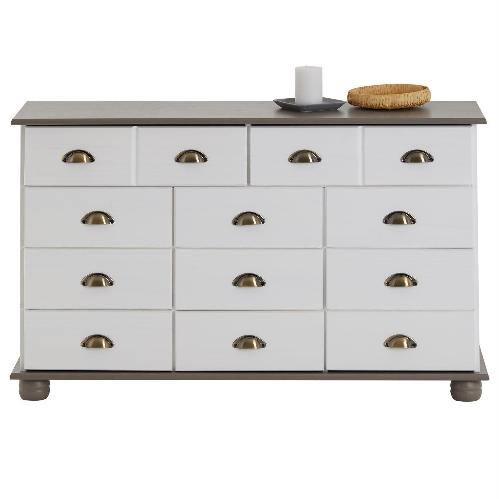 IDIMEX Kommode COLMAR, Schubladenkommode mit Muschelgriff, Sideboard Massivholz weiß/taupe
