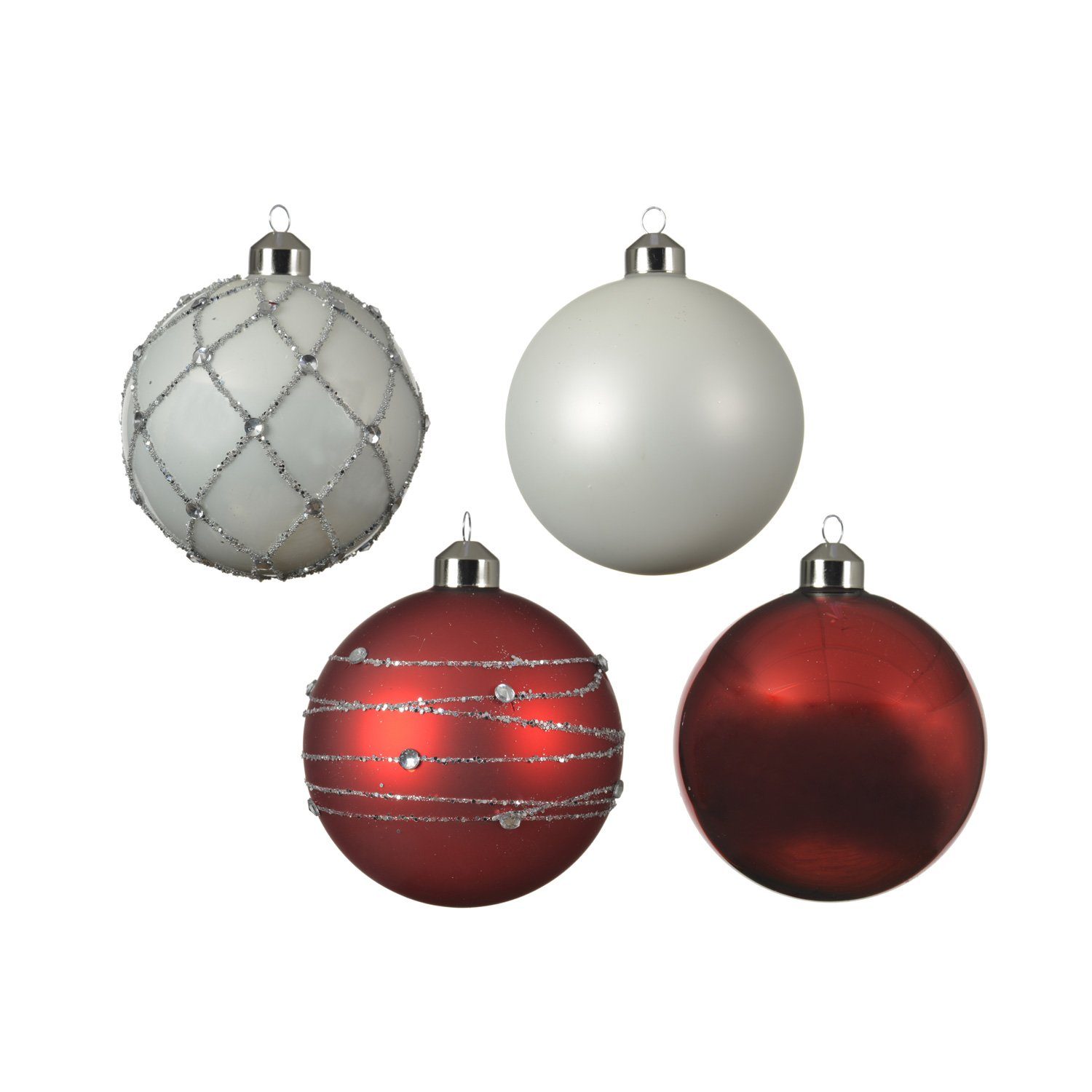 Weihnachtsbaumkugel Set Weihnachtskugel 10cm St) rot 4er (4 MARELIDA weiß D: Glas Christbaumkugel