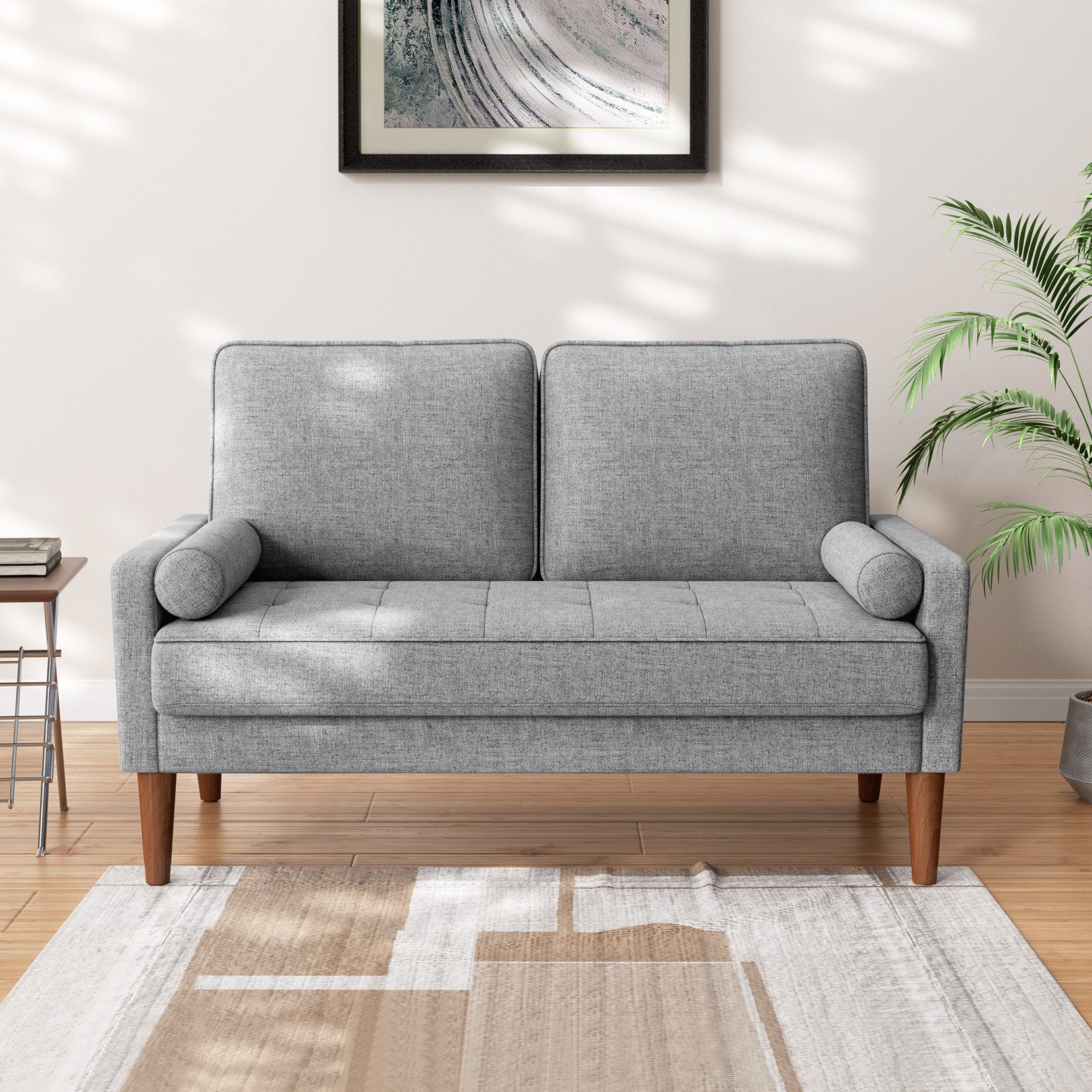 OUNUO 2-Sitzer Sofa 2 Sitzer, Modernes 2er Sofa mit 2 Wurfkissen