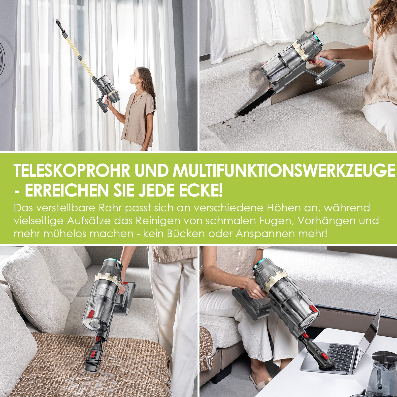 ZMH Akku-Handstaubsauger Akku Staubsauger Kabellos, 550W/45000Pa/60 Min Akkustaubsauger, 550 W