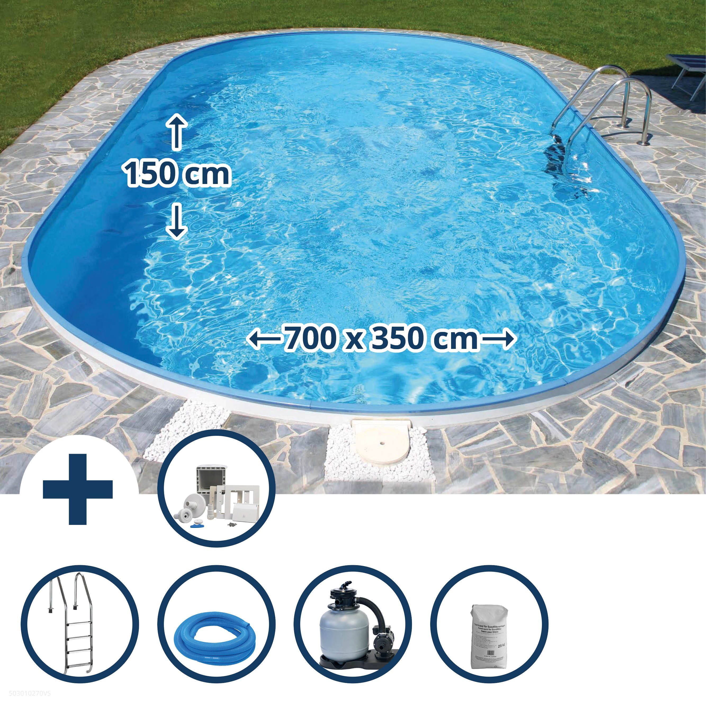 Planet Pool Ovalpool Stahlwandpool Set oval Florida 700x350x150 cm, Sta (Komplett-Set), verzinkte Stahlwand