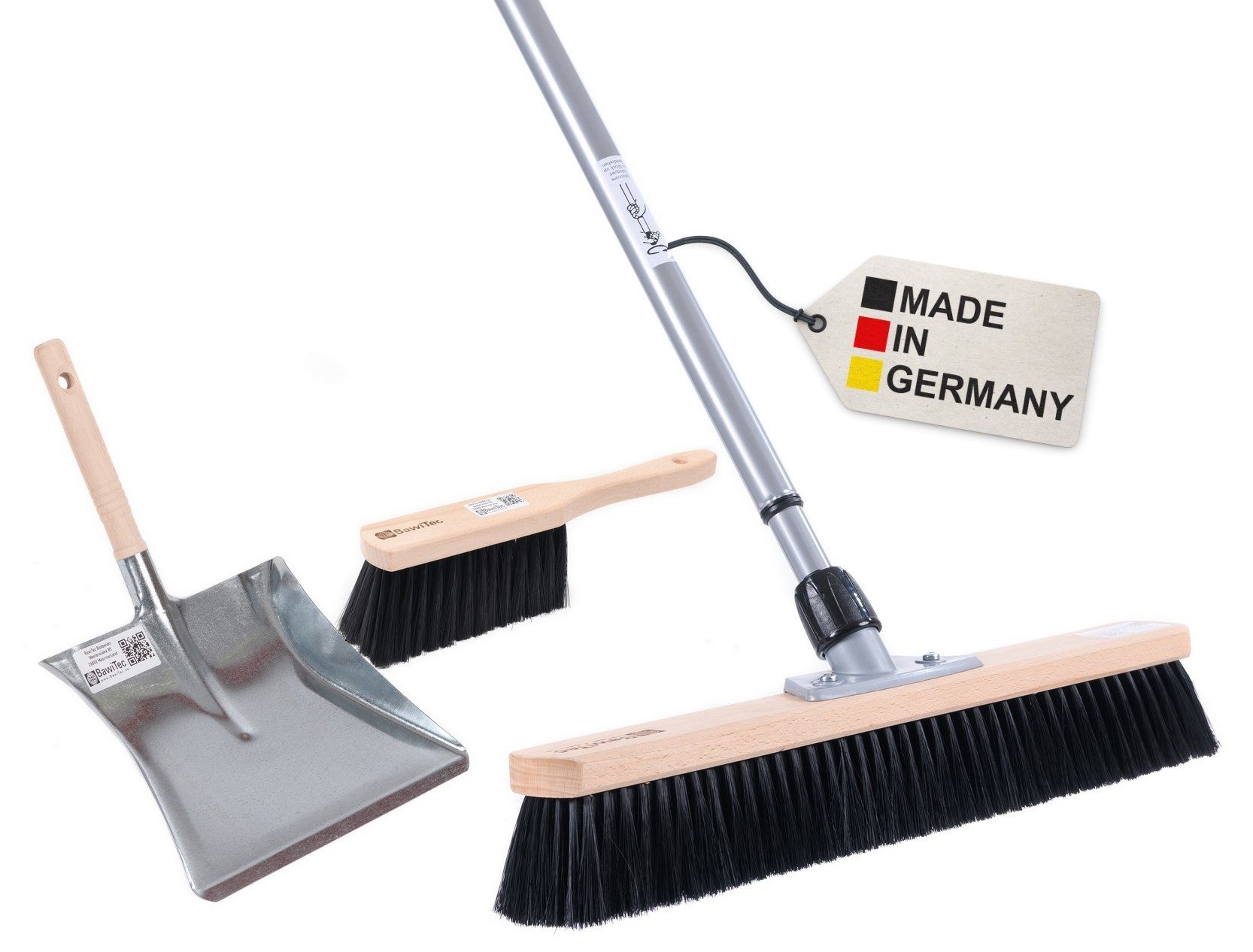 BawiTec Kehrgarnitur Kehrgarnitur XL Kehrbesen Set Stiel Handfeger Kehrschaufel Besen, glatte Böden, große Flächen, (Komplett-Set), XL-Ausführung