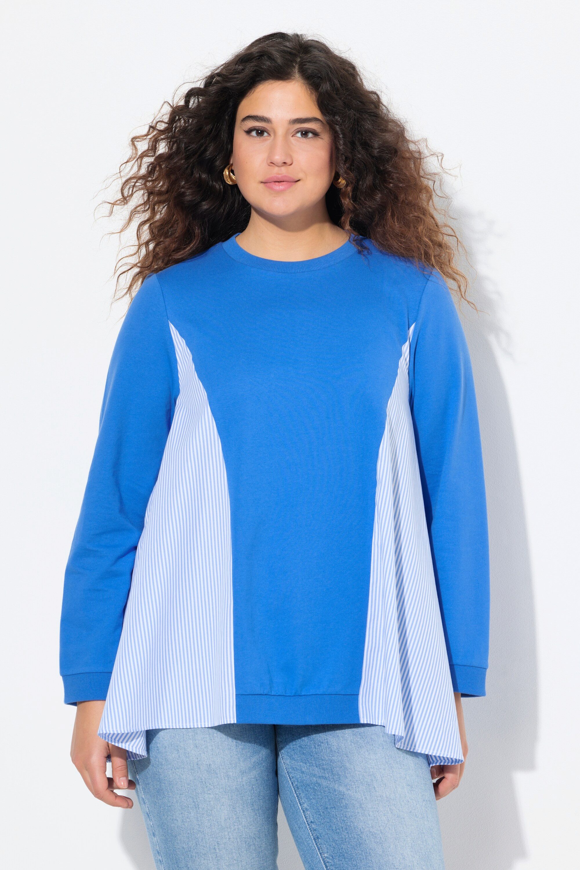 Ulla Popken Sweatshirt Sweatshirt Streifeneinsätze Rundhals günstig online kaufen