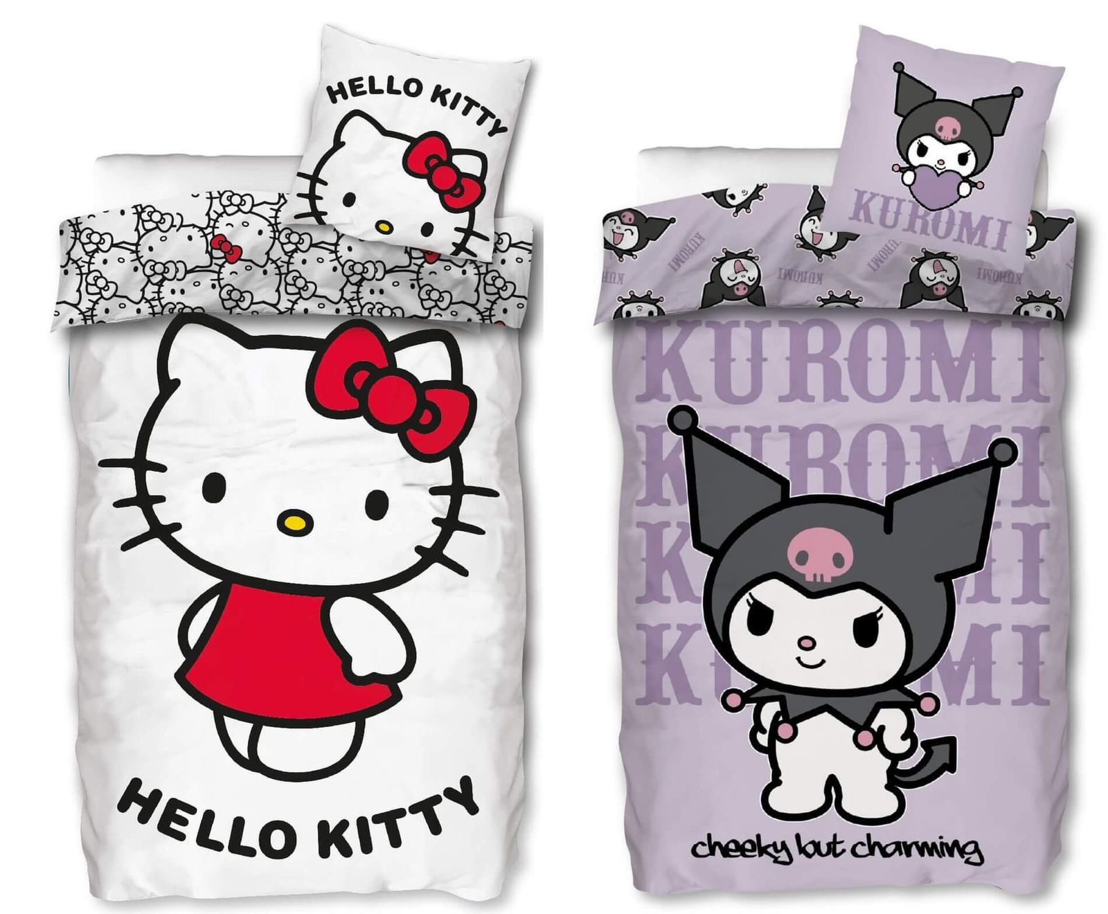 SkyBrands Bettwäsche Hello Kitty & Kuromi - 2 x Bettwäsche-Set Wendemotiv, 135x200 & 80x80, Baumwolle, 100% Baumwolle
