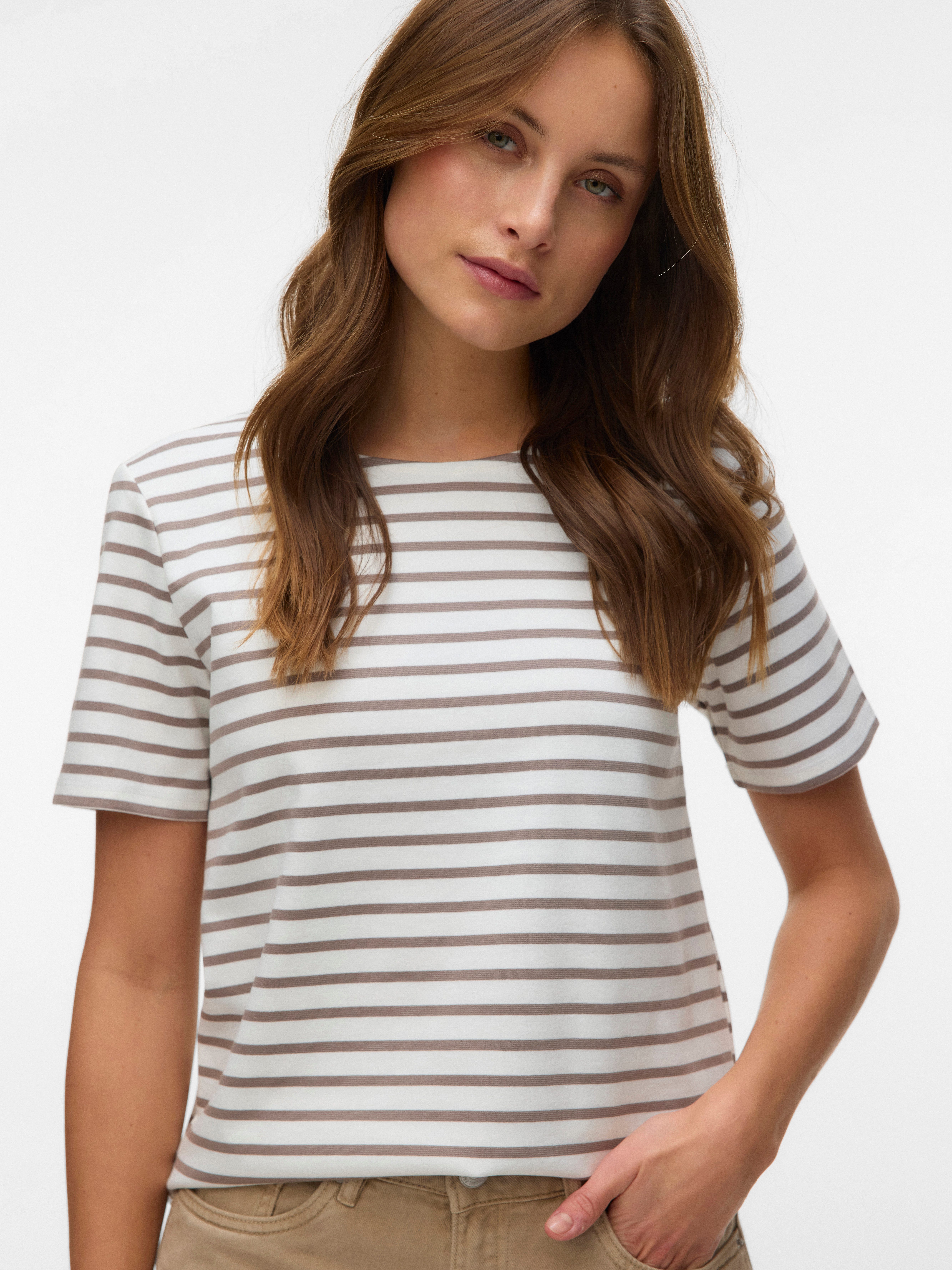 Vero Moda Rundhalsshirt VMABBY SS ZIP TOP JRS NOOS Materialmix, regular fit günstig online kaufen