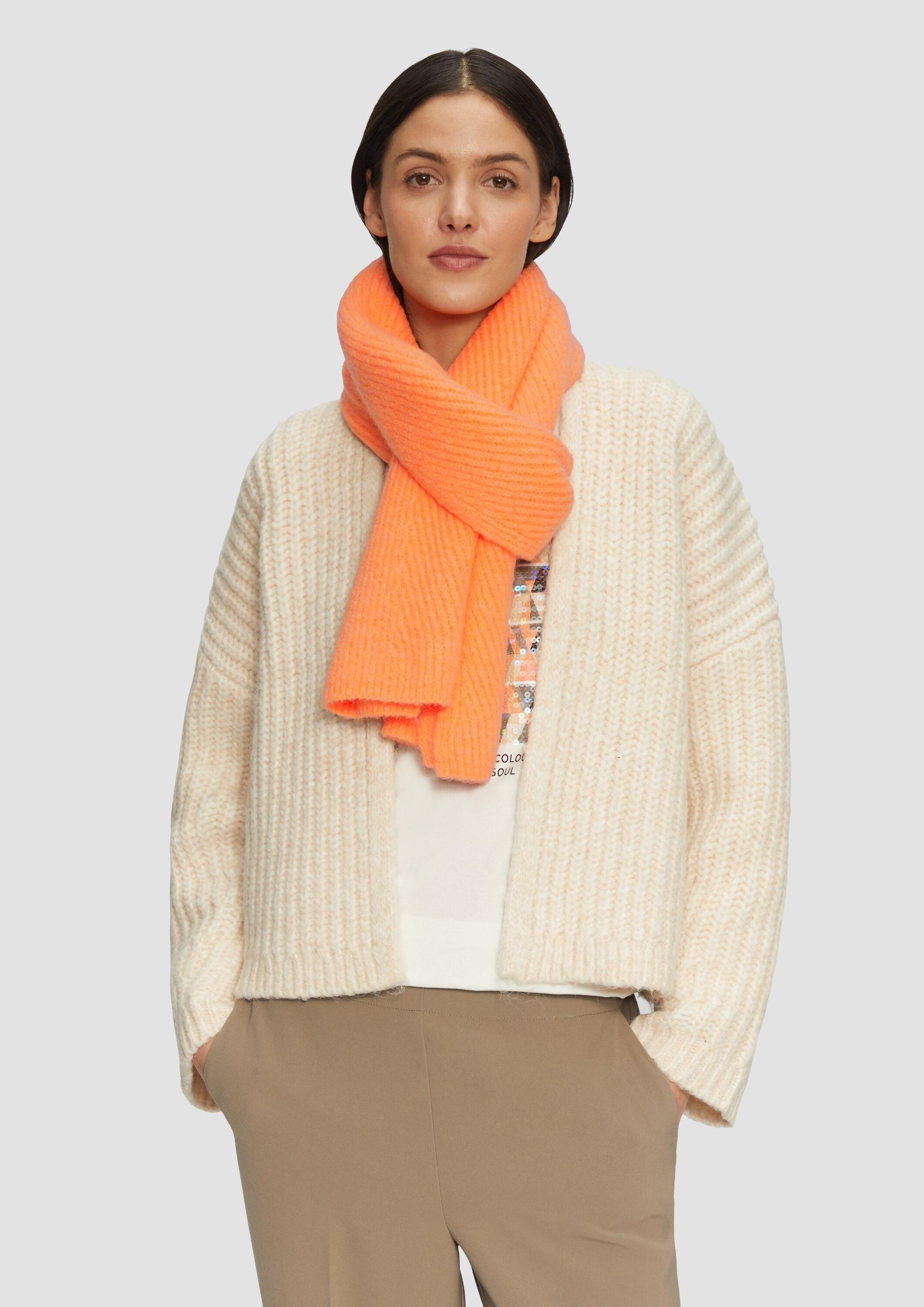 s.Oliver Schal Tuch, Strick-Schal mit Fischgrätenmuster und Logo-Ring günstig online kaufen