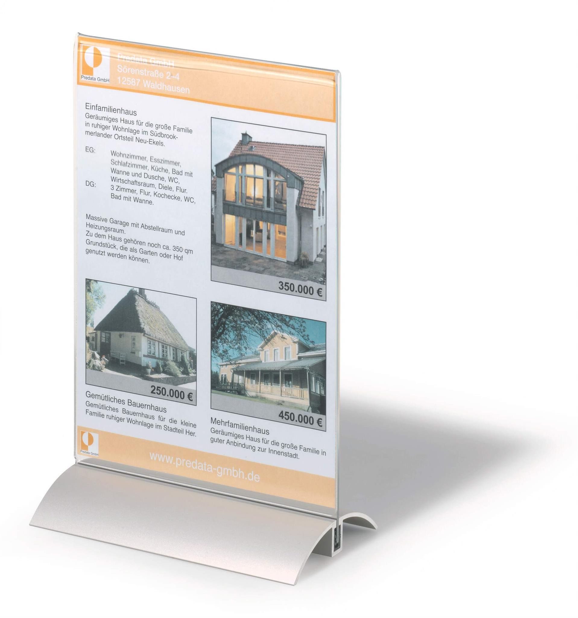 DURABLE Tischdecke Durable Presenter DIN A5 255x160x34mm Tischaufsteller mit Alu-Standf