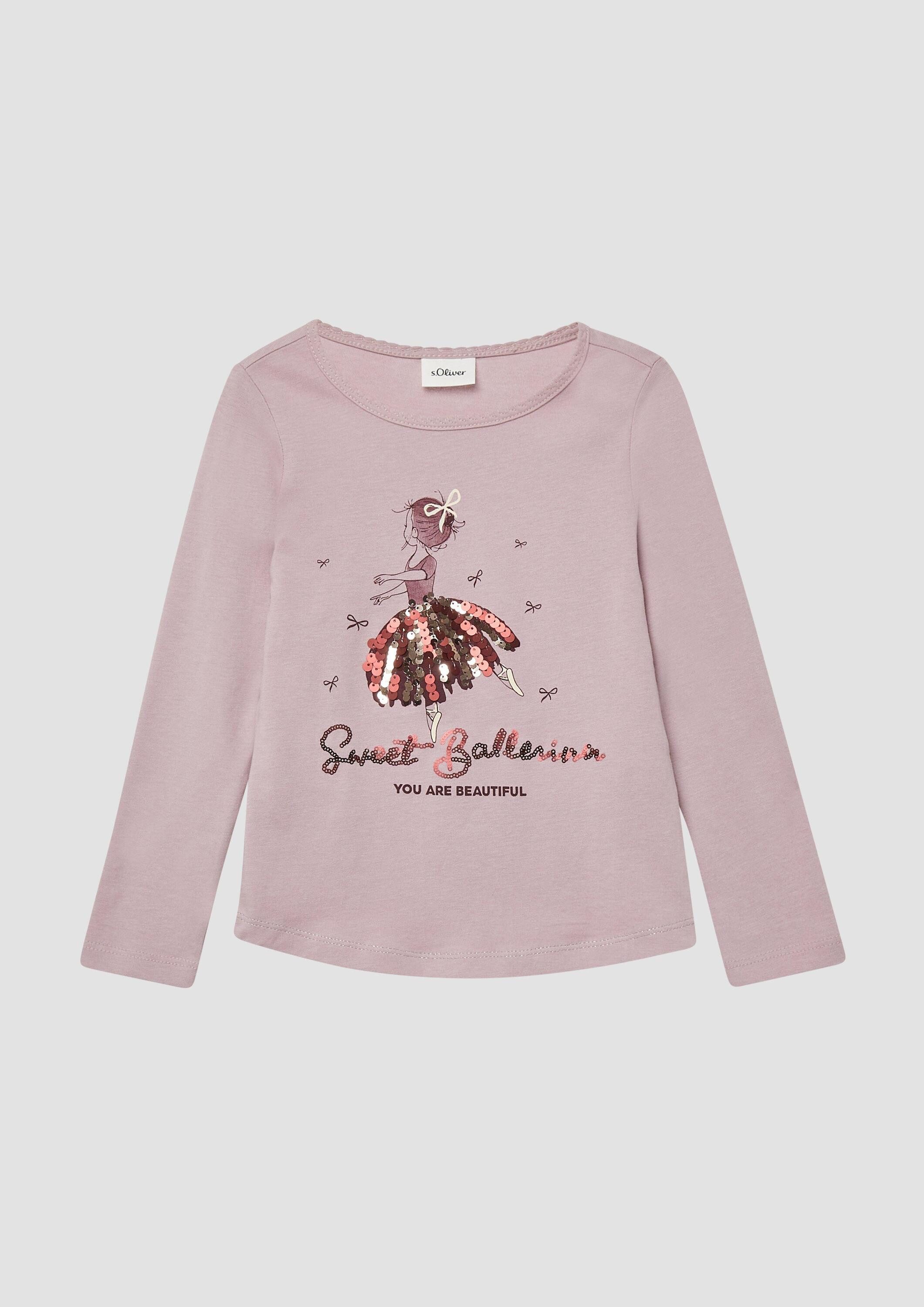 s.Oliver Langarmshirt T-Shirt Langarmshirt mit Pailletten und abgerundetem Saum
