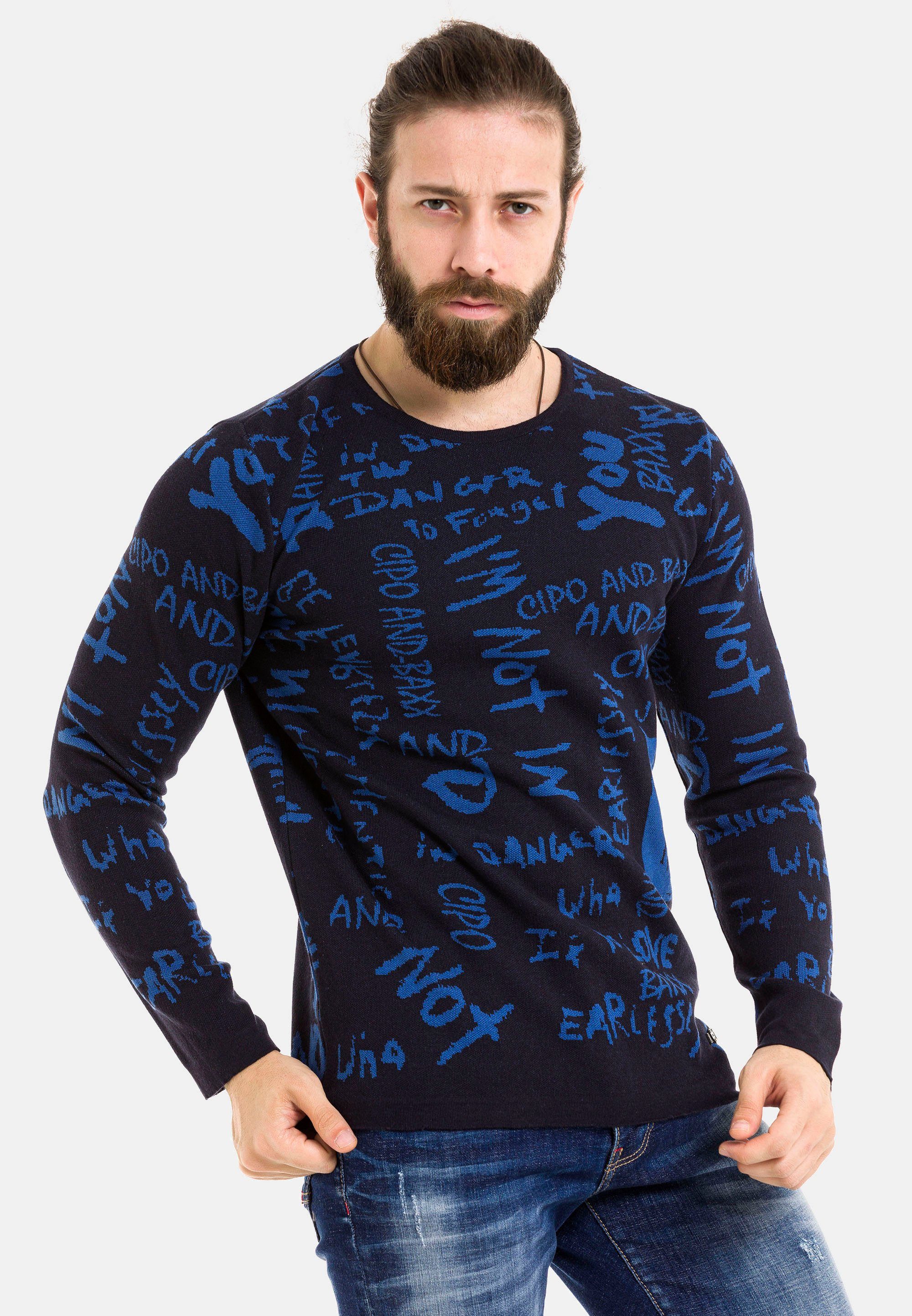 mit Strickpullover & Cipo Schriftzug-Design Baxx trendigem blau