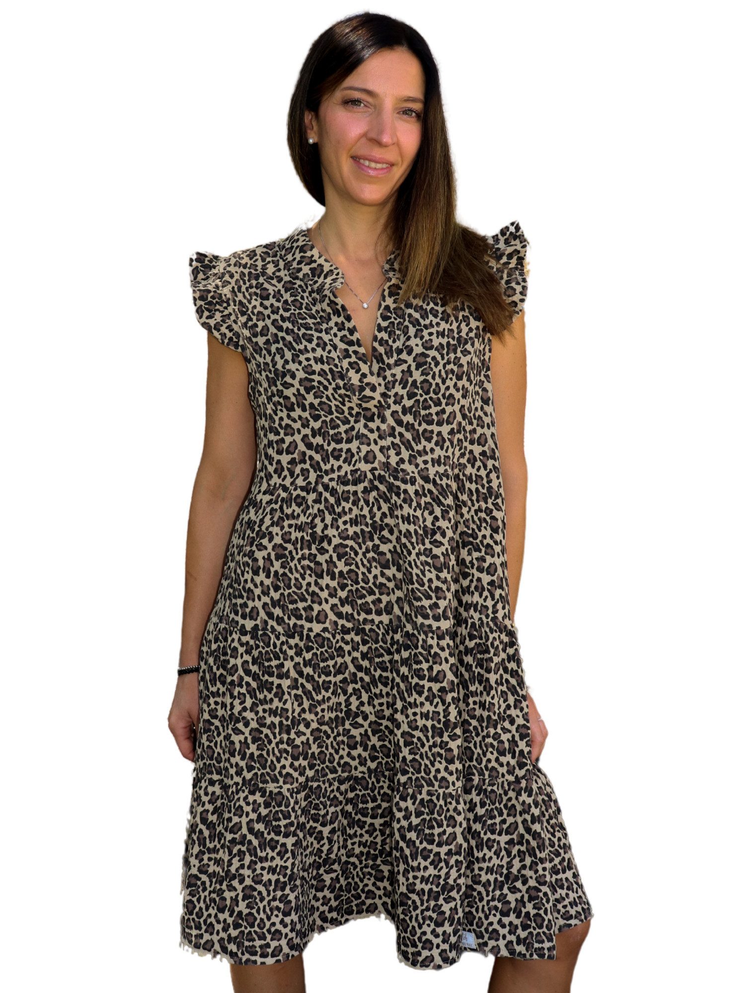 hutch&putch Sommerkleid Musselin Kleid Damen 100% Bio-Baumwolle mit gerüschten Ärmeln (1-tlg) weich und atmungsaktiv - Volantkleid - kurzes Kleid - Midikleid
