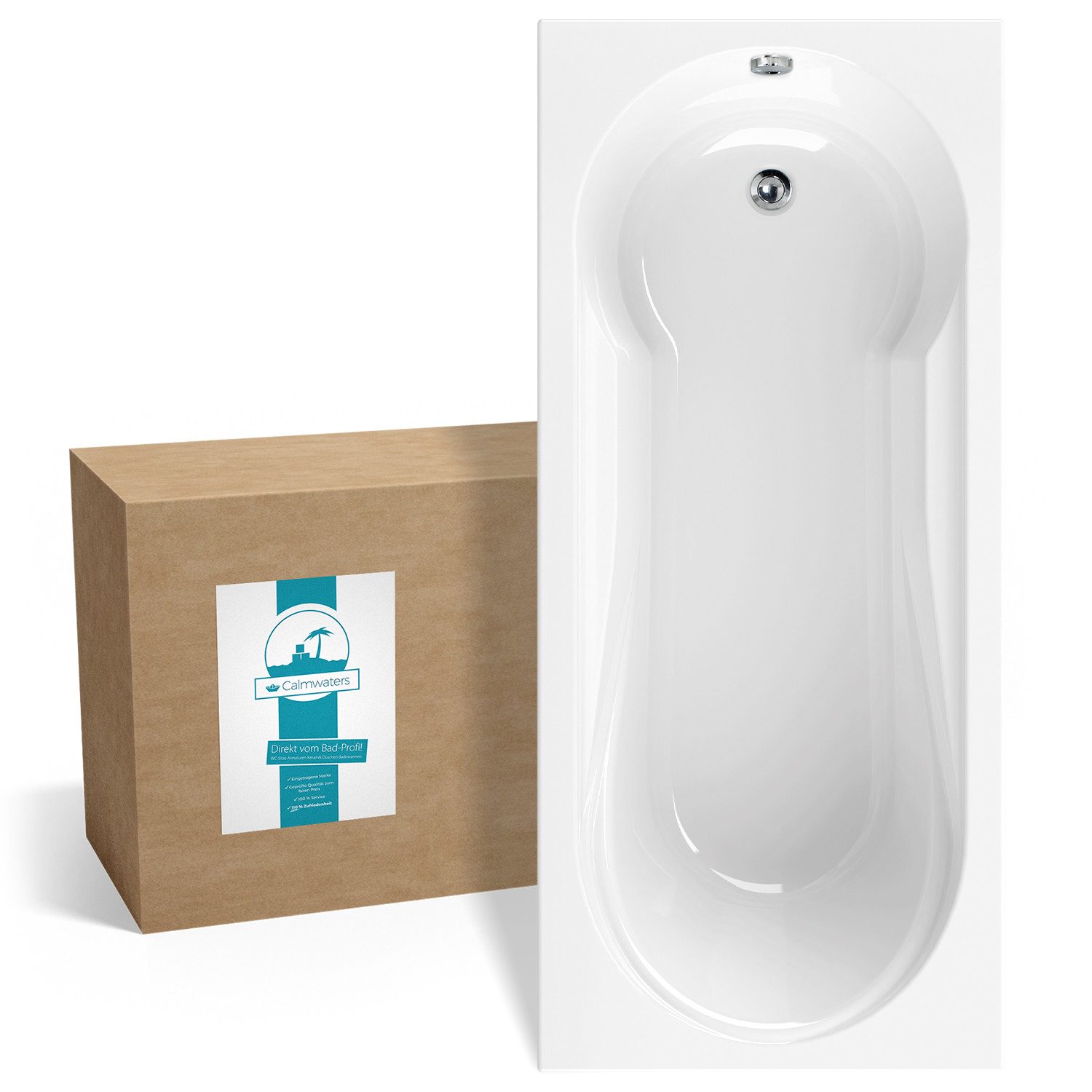 Calmwaters Badewanne Modern Small 2, (1-tlg), Weiß, 180 x 80 cm, Acryl, mit Duschbereich, 02SL3314