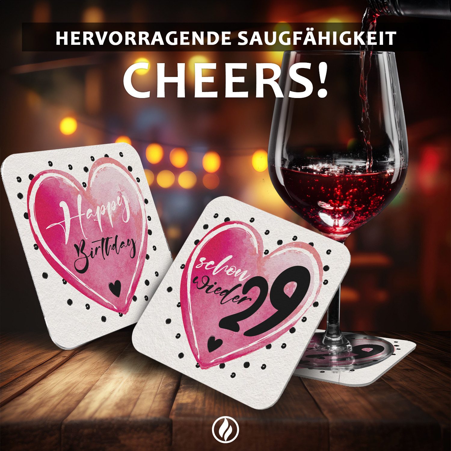 Funke & Brand Bierdeckel 50x Endlich wieder 29 Geburtstag Bierdeckel Weiß/Pink