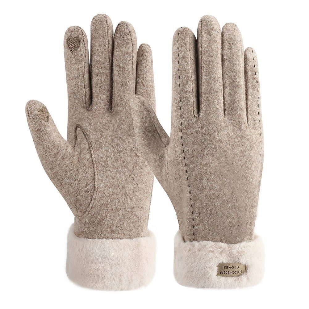 Haiaveng Reithandschuhe Damen Handschuhe Touchscreen-Handschuhe Winter Warme Plüschhandschuhe Khaki