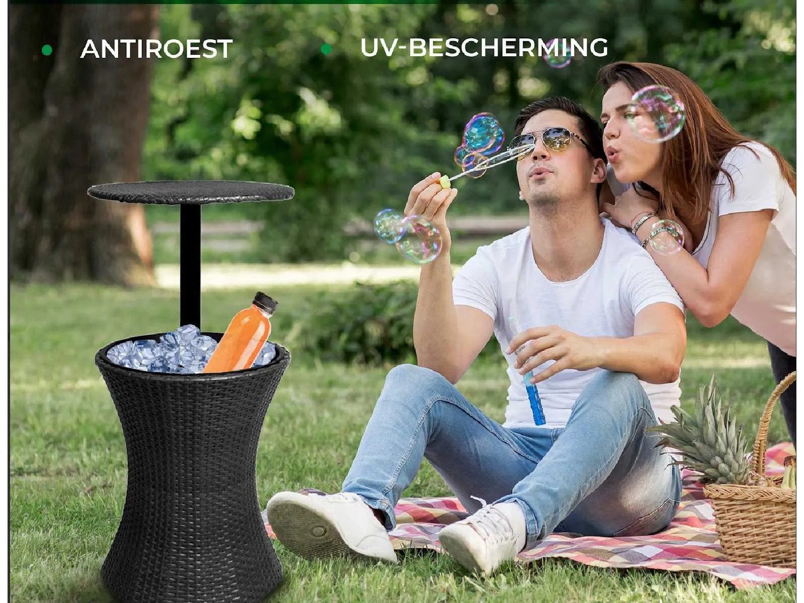 RV-Parts Beistelltisch Rattan Eiskübel Beistelltisch Gartenmöbel Outdoor Terrasse Balkon