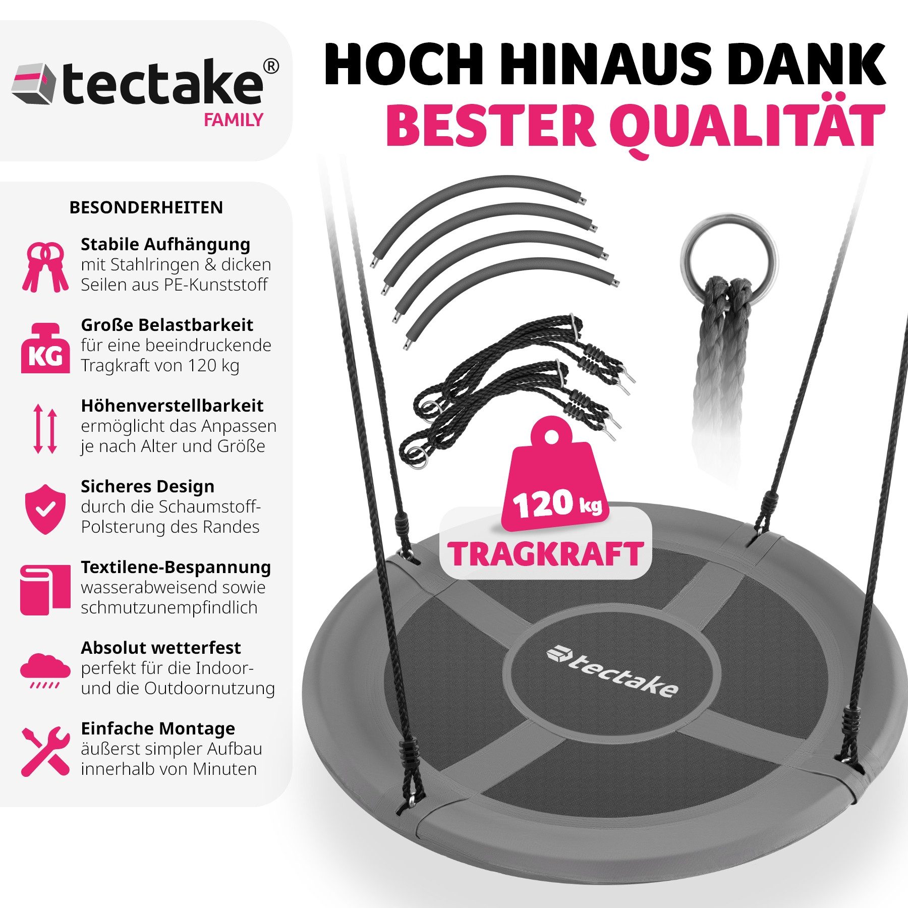 tectake Nestschaukel Teilerschaukel Swayer, höhenverstellbar, 120 günstig online kaufen