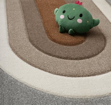 Teppich Monde Kids Moderner Designer Kinderteppich Wohnzimmerteppich, Weicher Kurzflor, Hoch Tief Effekt, Oval, Mehrfarbig, Grau-Creme-Braun-Beige-Mix, 133 x 150 cm Oval, the carpet, Rechteck