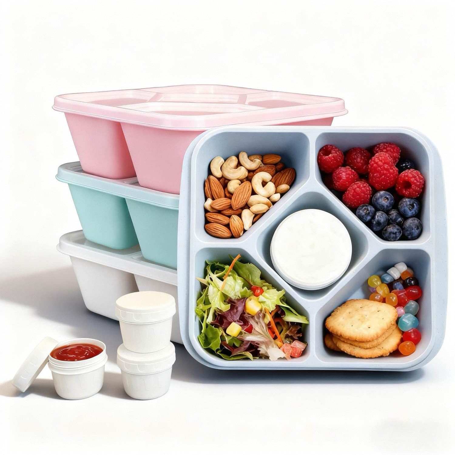 Agger Lunchbox 4er Set Snackboxen mit 5 Fächern – Auslaufsichere Bento Lunchboxen, (4-tlg), mit transparentem Deckel, für Erwachsene & Kinder