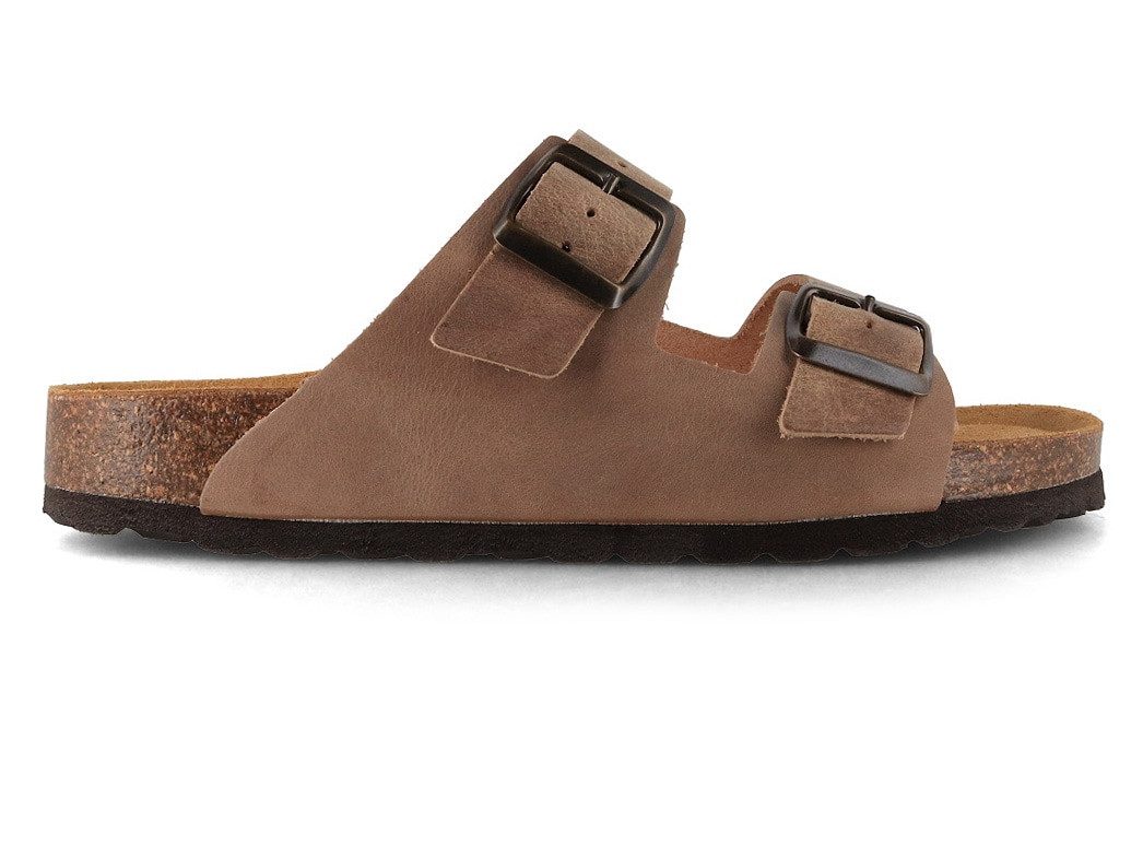 Tuffeln Leder-Sandalen 'Föhr' mit Korkfußbett Zweischnaller Pantolette Hausschuh mit weichem Tieffussbett