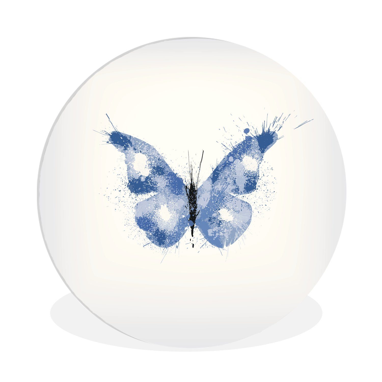 MuchoWow Gemälde Eine Illustration eines blauen Schmetterlings, (1 St), Kreis Wanddekoration Forex, Rundes Wandbild, Wohnzimmer, 30x30 cm