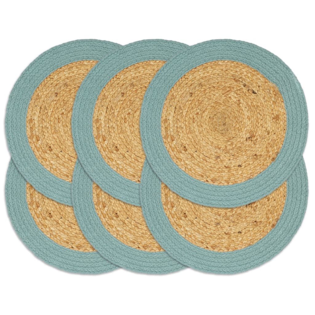 vidaXL Sitzgruppe, Tischsets 6 Stk. Natur und Grün 38 cm Jute und Baumwolle