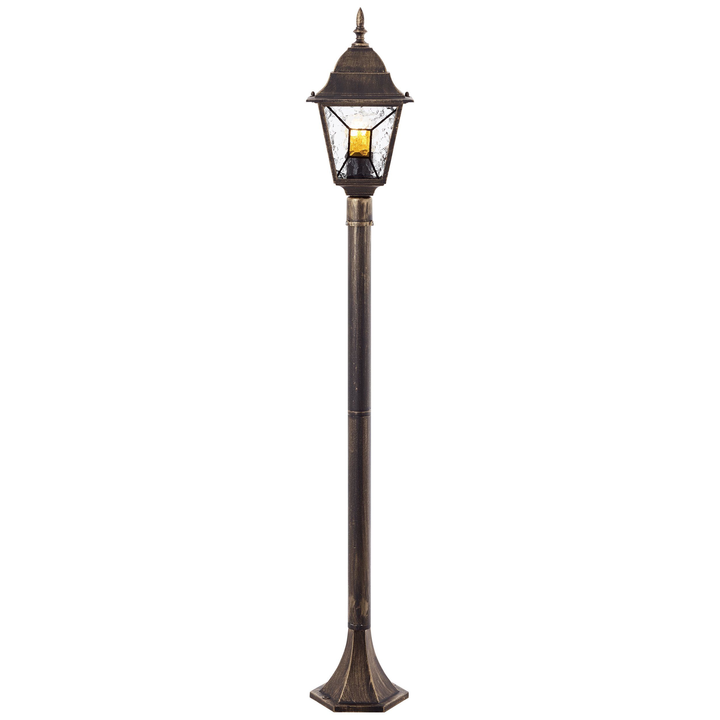 Brilliant Pollerleuchte Janel, ohne Leuchtmittel, 120 cm Höhe, E27, Metall/Glas, antik schwarz goldfarben