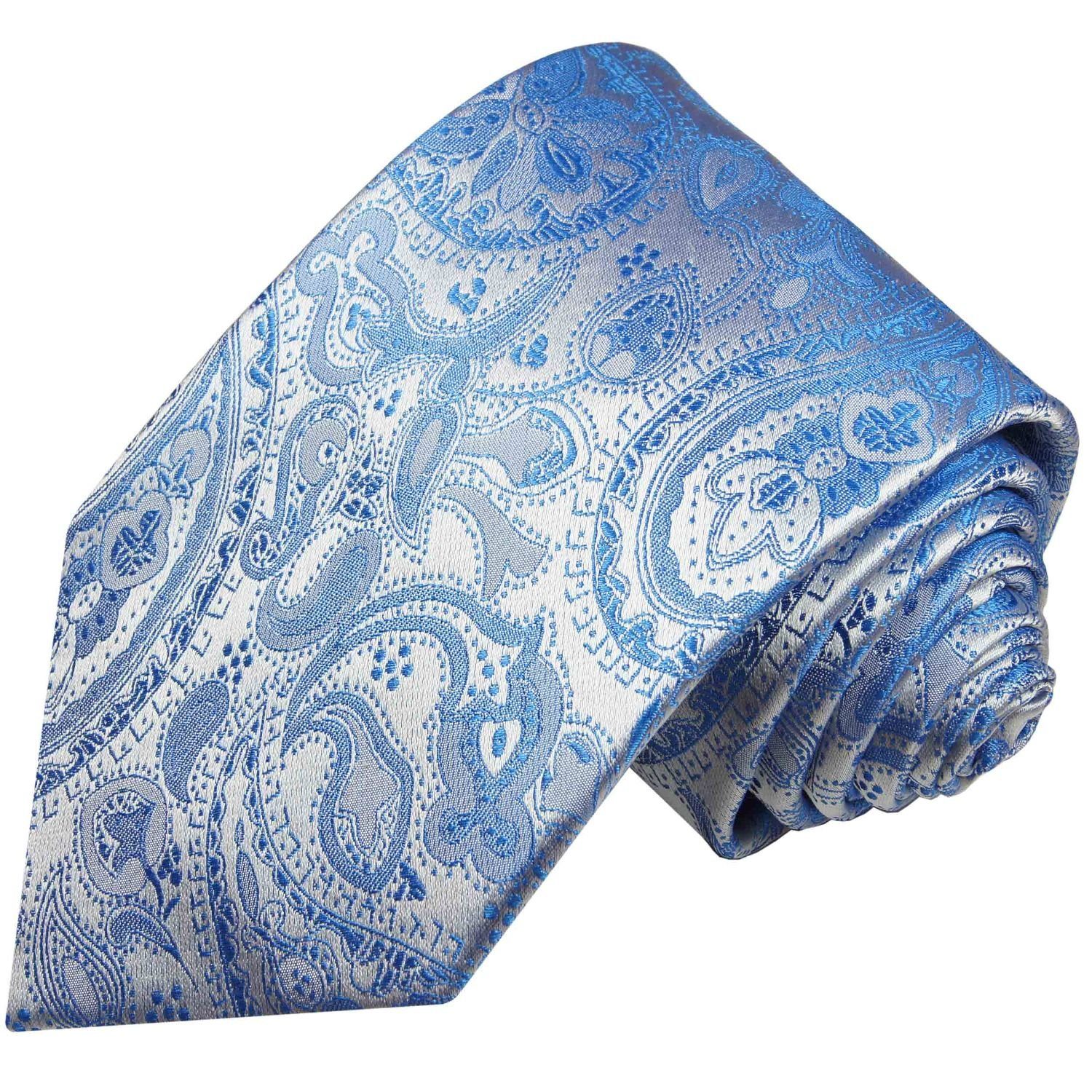 brokat Schlips Breit paisley 100% Malone Paul Elegante Seidenkrawatte (8cm), silber Krawatte 428 blau Herren Seide