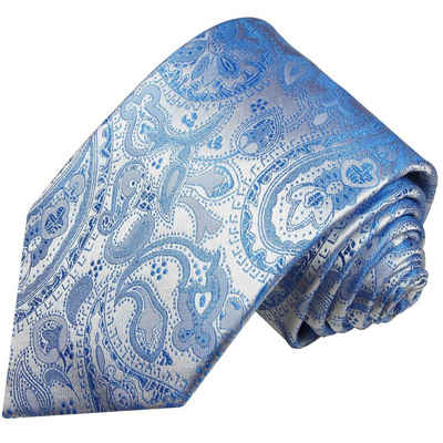 Paul Malone Krawatte Elegante Seidenkrawatte Herren Schlips paisley brokat 100% Seide Breit (8cm), blau silber 428