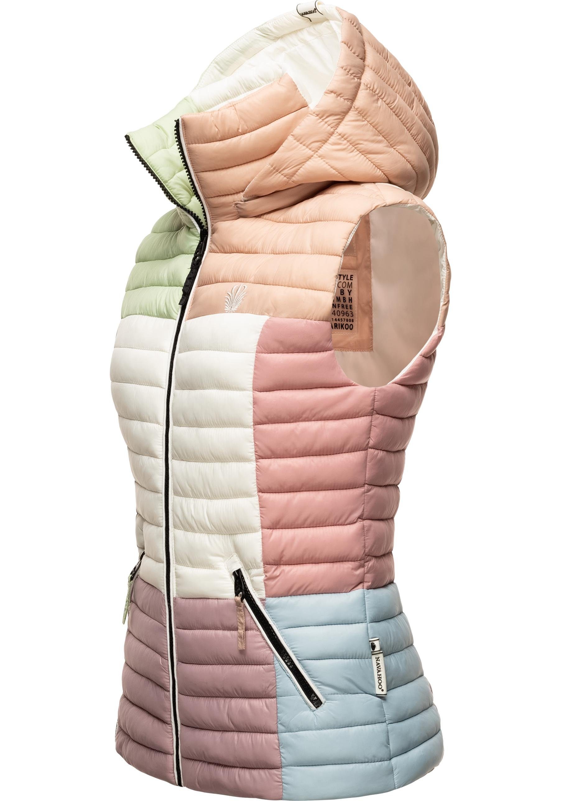 Multikulti Kapuze pastel im und Ärmellose Steppweste Damen Shadaa Colourblocking-Stil Weste Navahoo