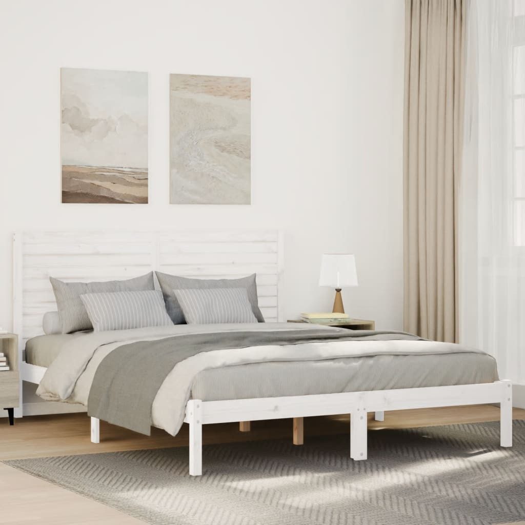 vidaXL Bett Massivholzbett Extra Lang ohne Matratze Weiß 140x210 cm