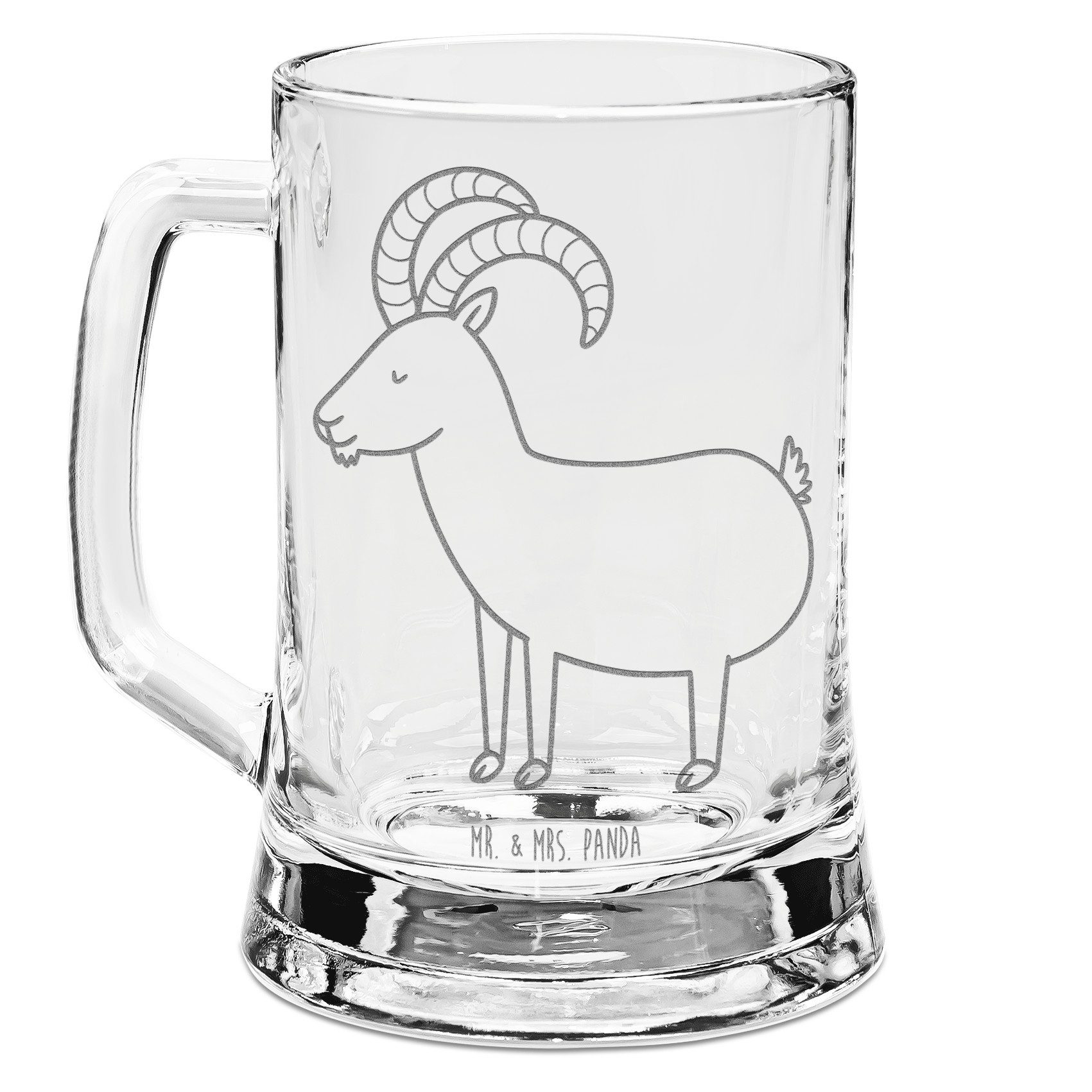 Mr. & Mrs. Panda Bierkrug Sternzeichen Steinbock, Krug, Transparent, Ziege, Bock, Tierkreiszeic, Premium Glas, Glaskrug Mit Gravur Bierhumpen Bierkrug Mr. & Mrs. Panda