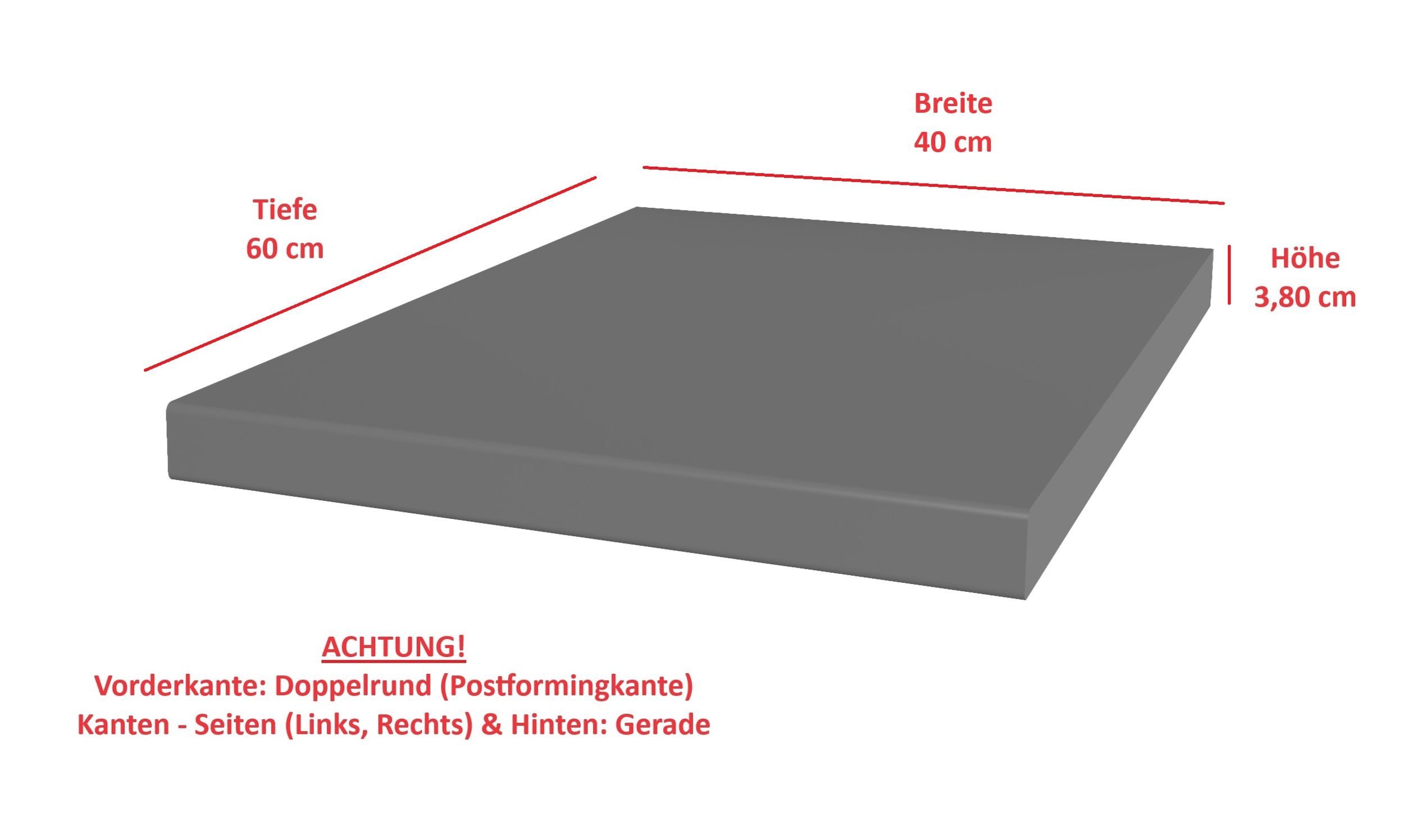 Küchen-Preisbombe Arbeitsplatte Dekor Anthrazit matt Küche Nessa, Scandi, Old Style, Ava-AR, Luna (1, 1 St), Breite 40 cm / Tiefe ca. 60 cm / Höhe ca. 3,8 cm