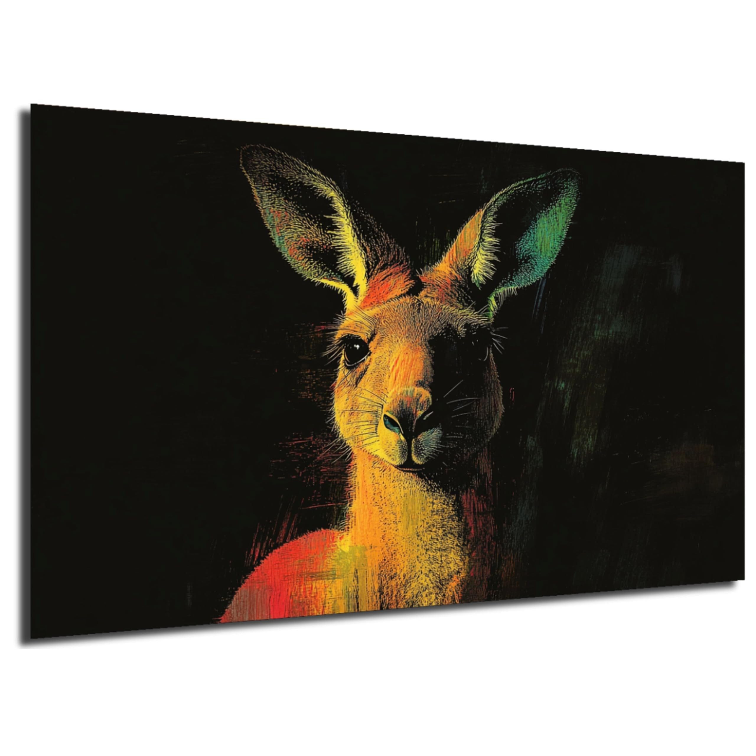 DARO Design Wandbild Tiere Pop Art Wandbilder Wand Deko Bilder Schwarz Leinwandbild, (Känguru - Bild groß Wohnzimmer Schlafzimmer Büro Flur Esszimmer Einteilig Querformat Fotodruck Pop-Art Tiere), 50x70 cm