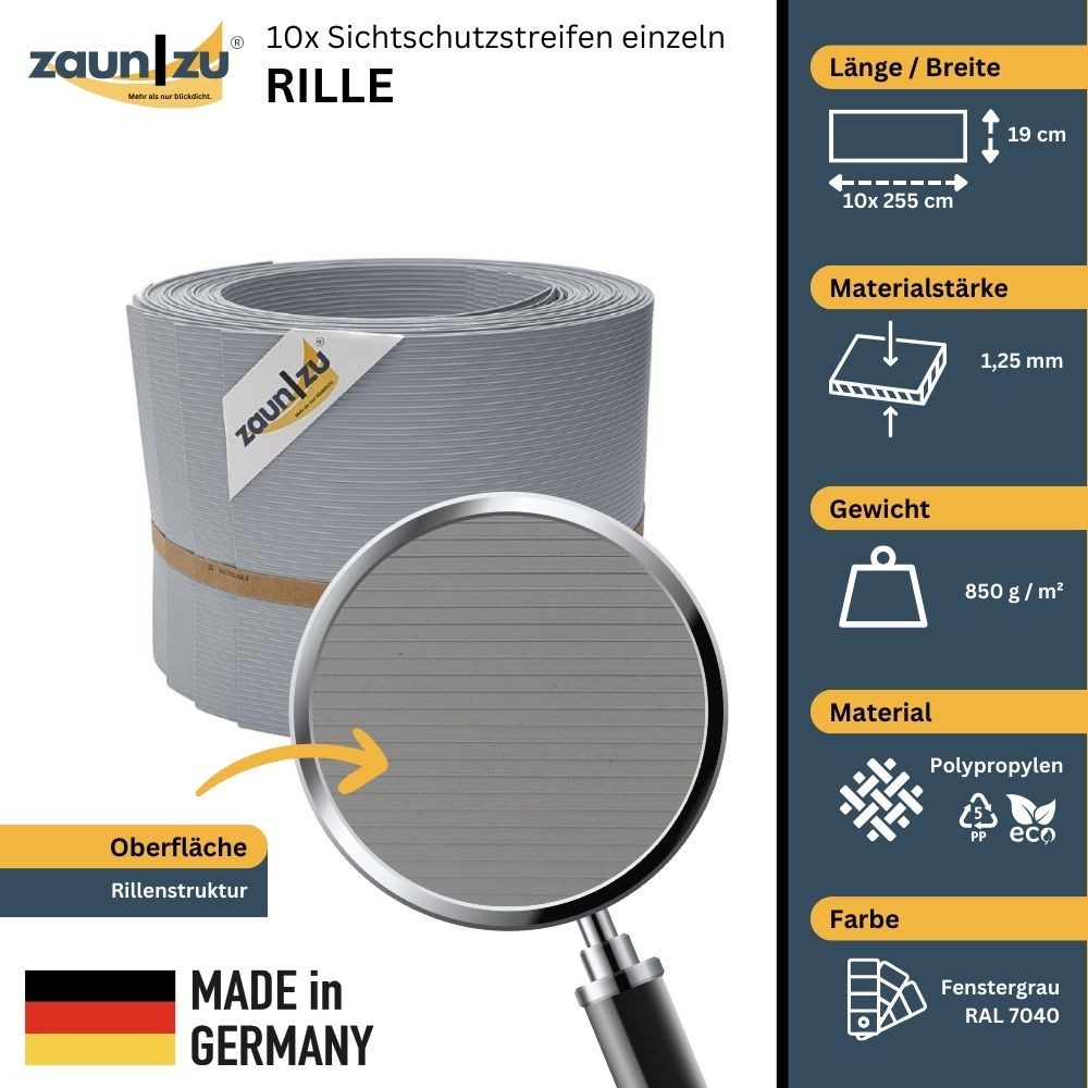 zaunzu Sichtschutzstreifen Rille 10x Einzelstreifen 2,55m günstig online kaufen