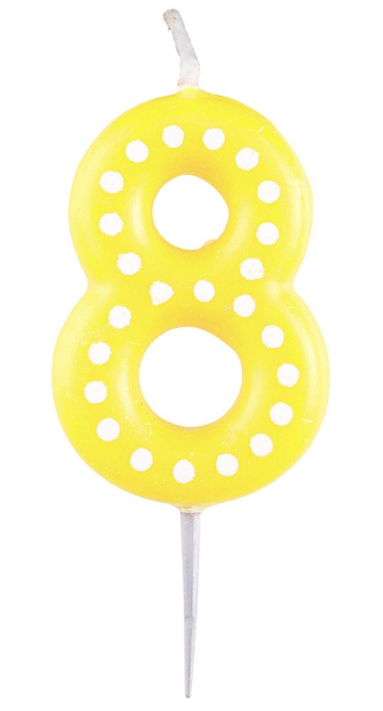 Geburtstagskerze Zahlenkerze mit Punkten 6,5cm, Gelb # 8
