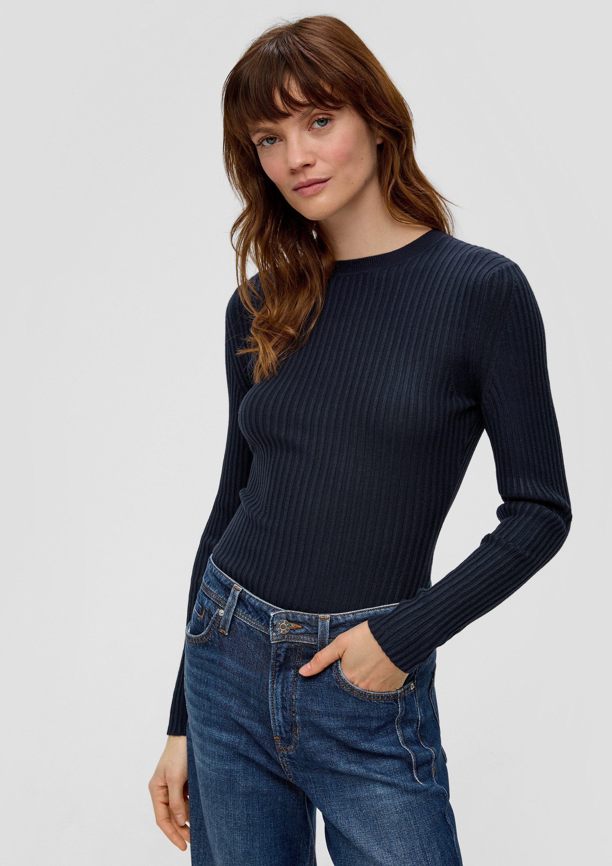 s.Oliver Longpullover Strickpullover Rippstrickpullover aus Viskosemix günstig online kaufen