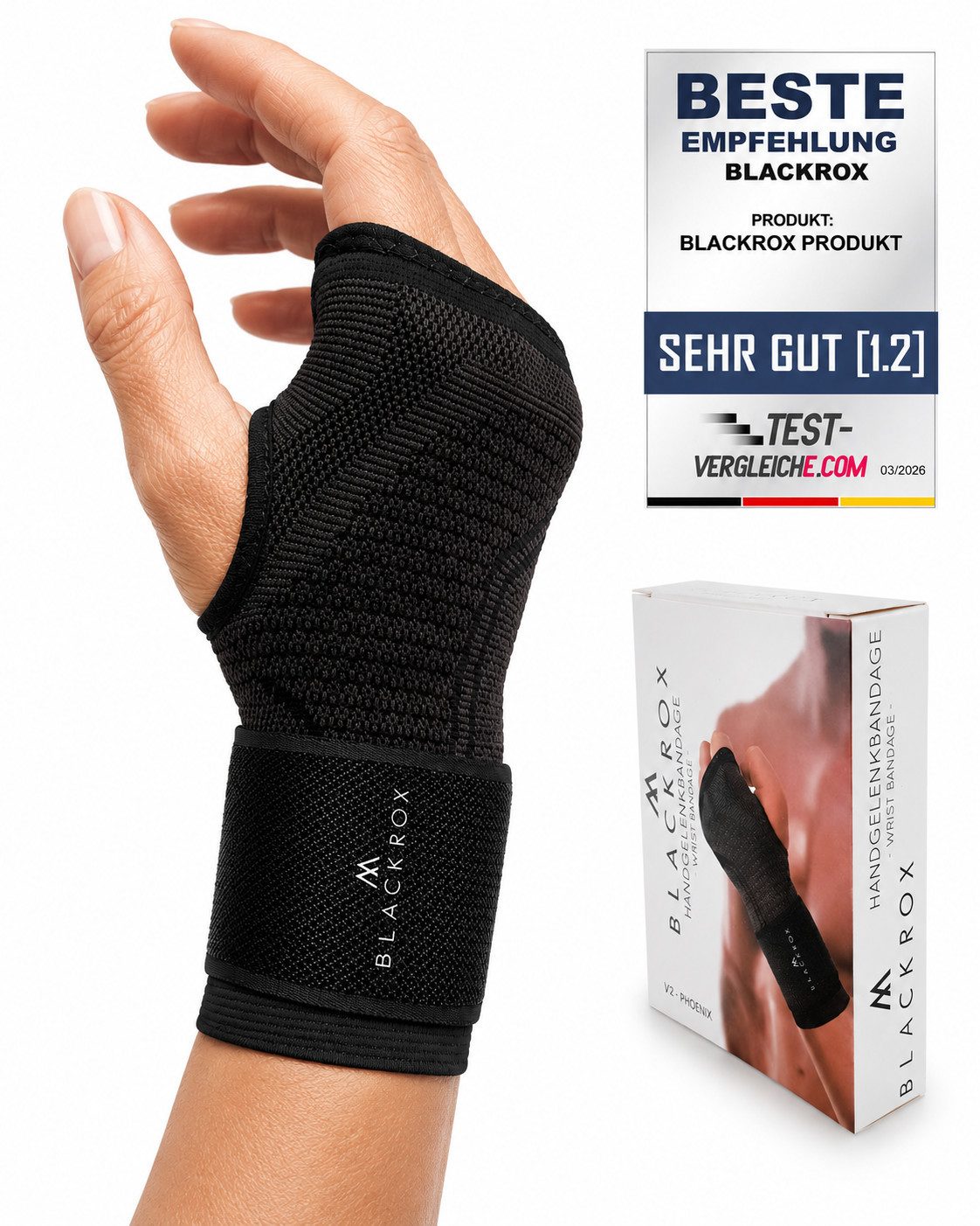 BLACKROX Handgelenkbandage [Vergleichssieger 2026] Handgelenkbandage verstellbar S–L Sport Alltag