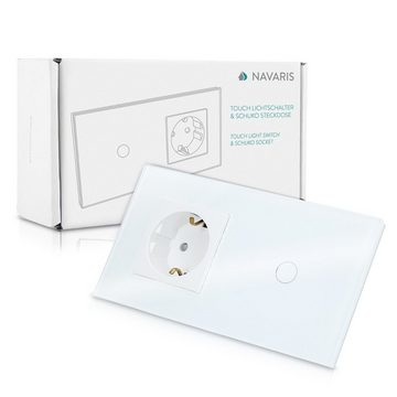 Navaris Elektro-Adapter, Touch Schalter mit Schuko Steckdose - mit Glasrahmen - Design Glas Touchschalter einfach - Wandschalter