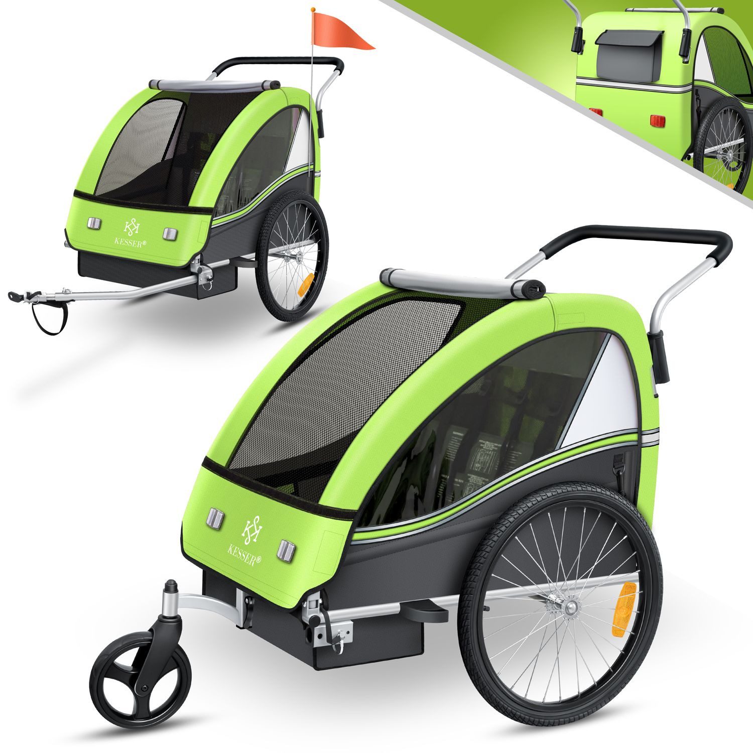KESSER Fahrradkinderanhänger, Kinderanhänger Fahrradanhänger Sport-RX in Joggerfunktion